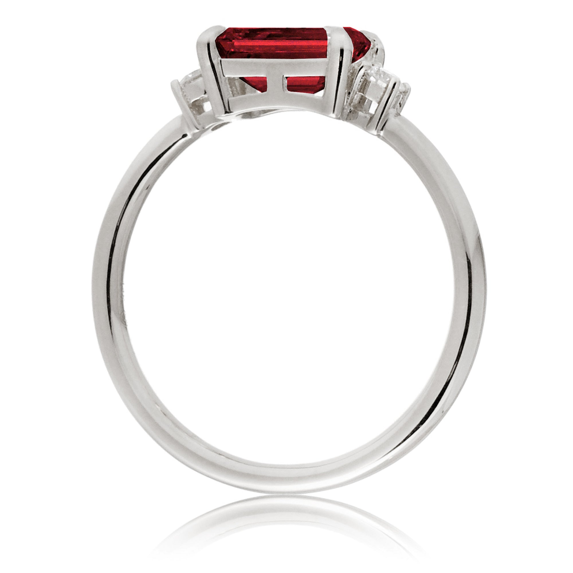 Ruby three stone ring east west the Lena white gold