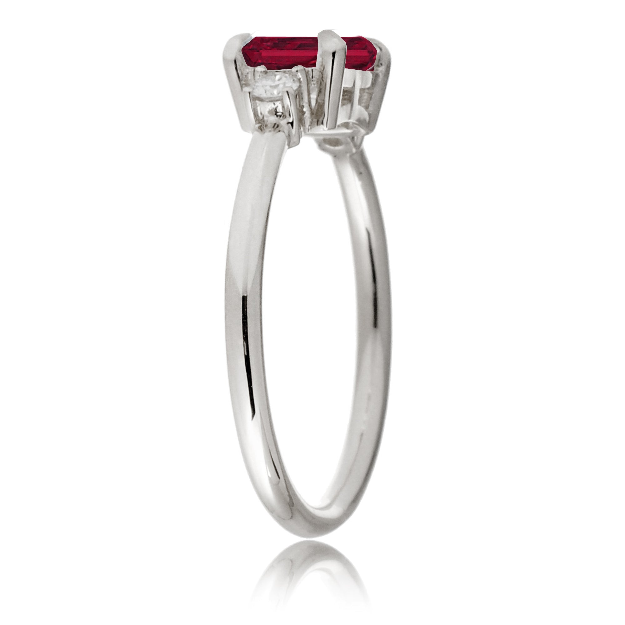 Ruby three stone ring east west the Lena white gold