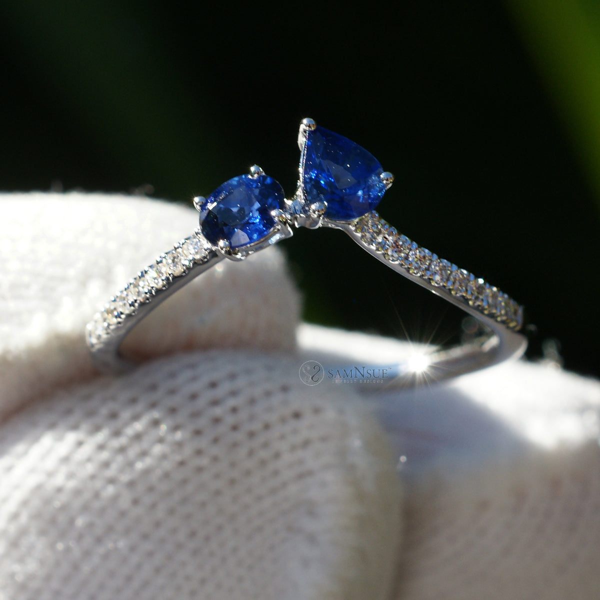 The Toi et Moi Oval Pear Sapphire And Diamond Promise Ring