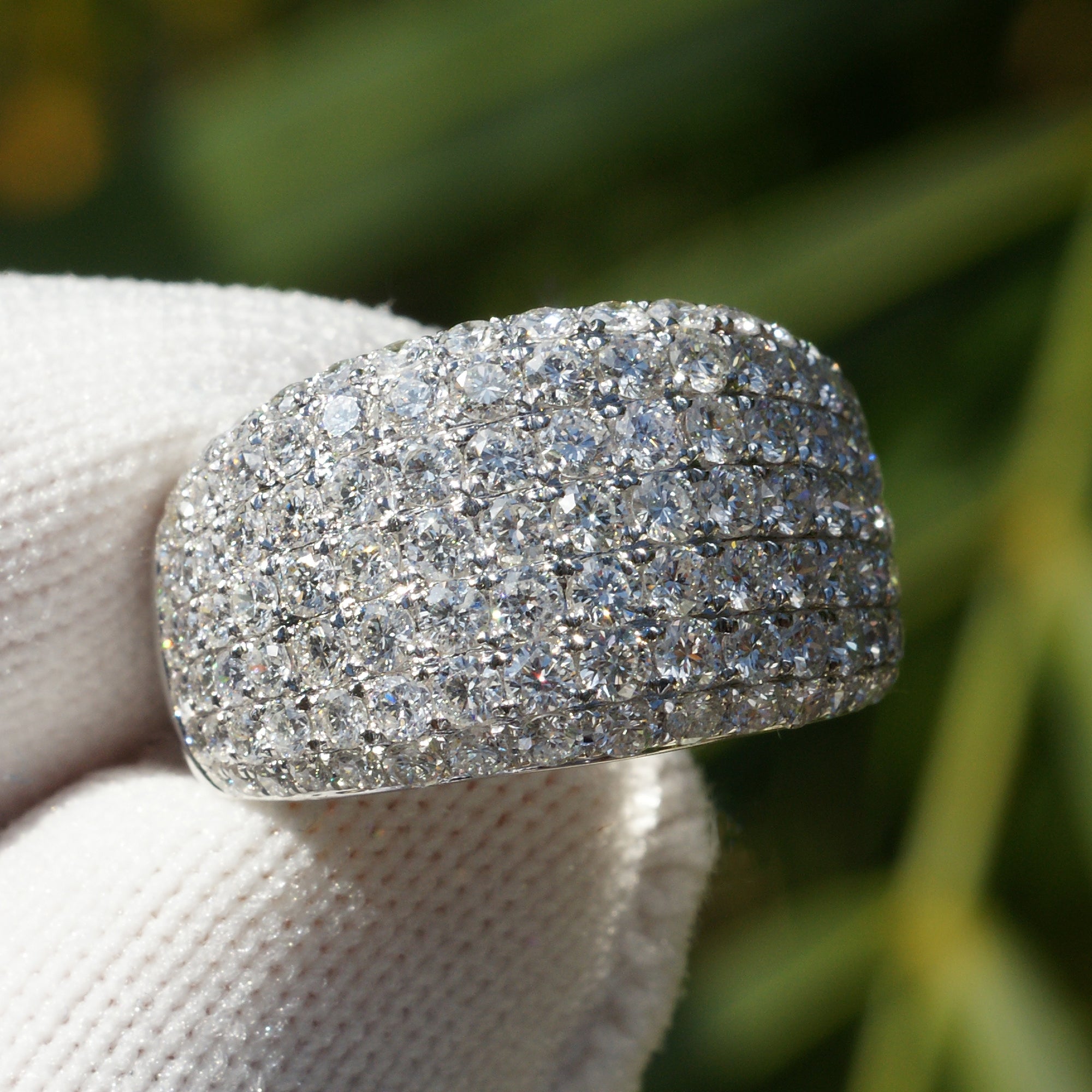 Dome diamond pave band natural white gold wide anniversary ring