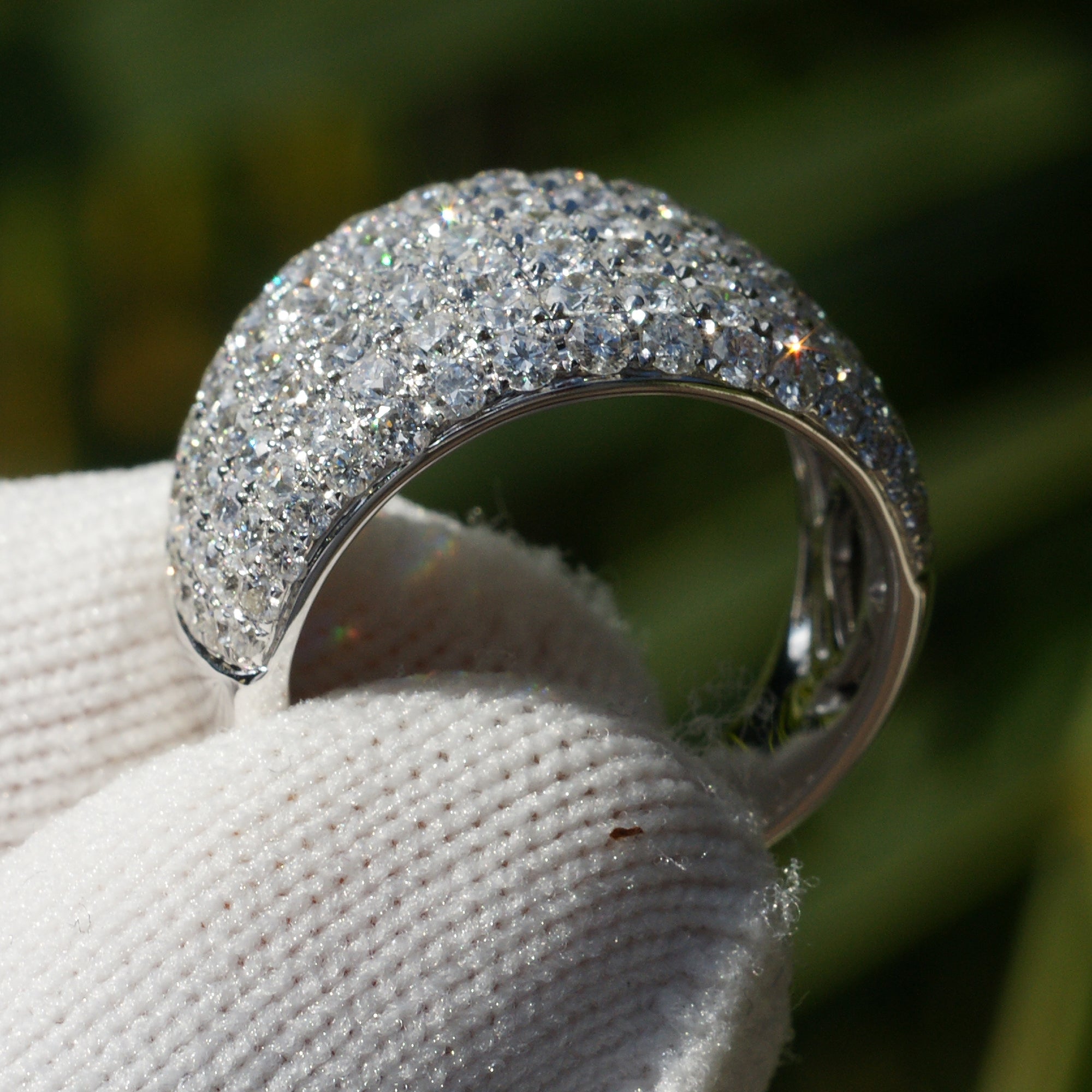 Dome diamond pave band natural white gold wide anniversary ring