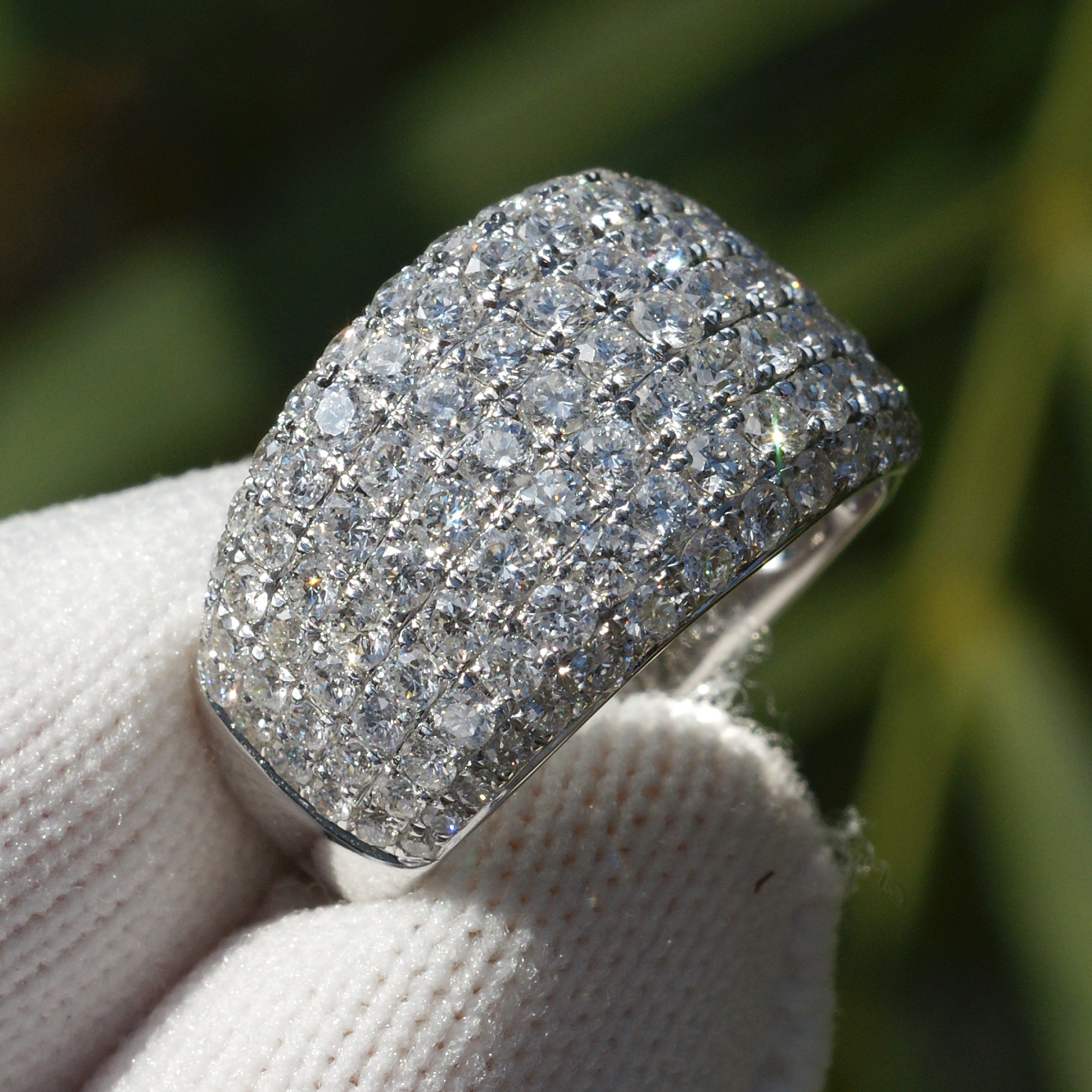 Dome diamond pave band natural white gold wide anniversary ring