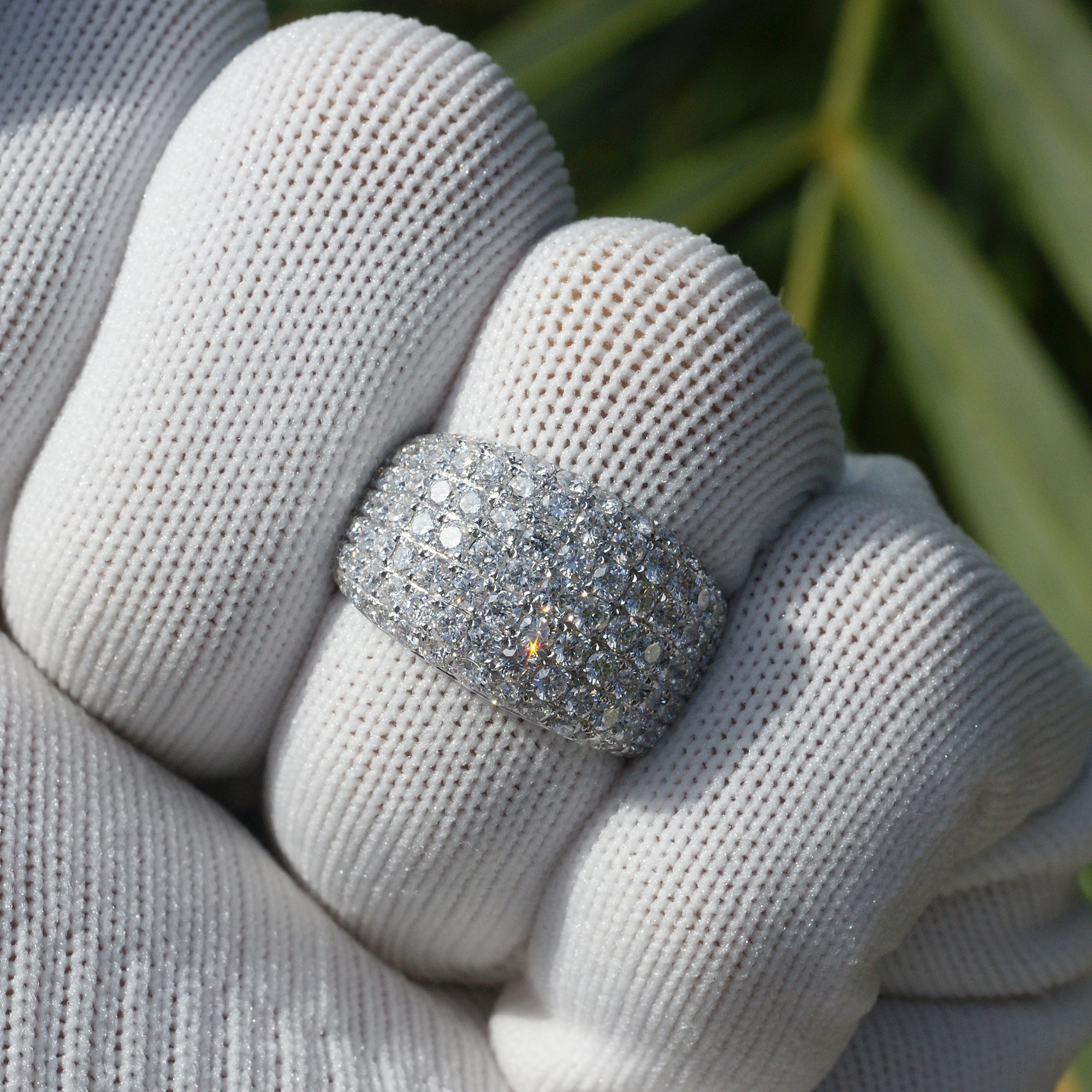 Dome diamond pave band natural white gold wide anniversary ring