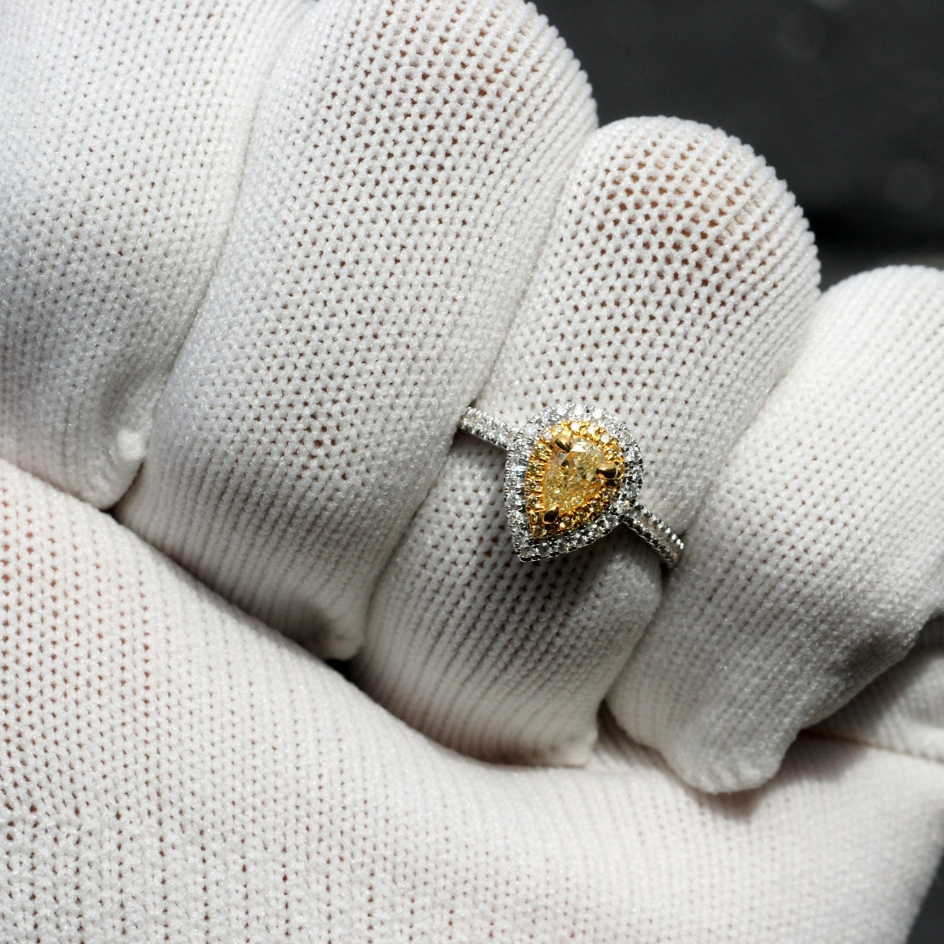 Yellow Diamond Pear Double Halo Ring