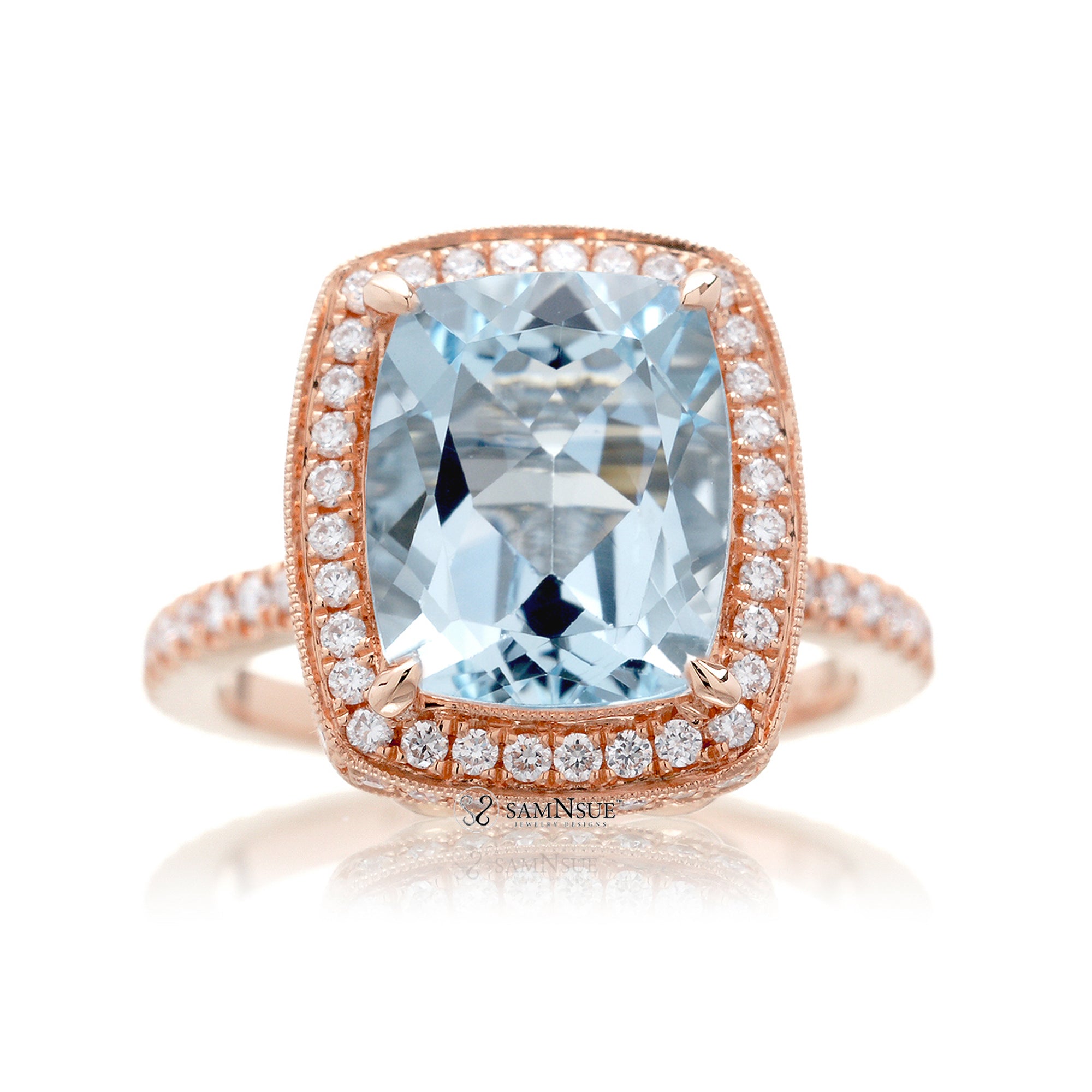 The Camila Cushion Cut Aquamarine Ring