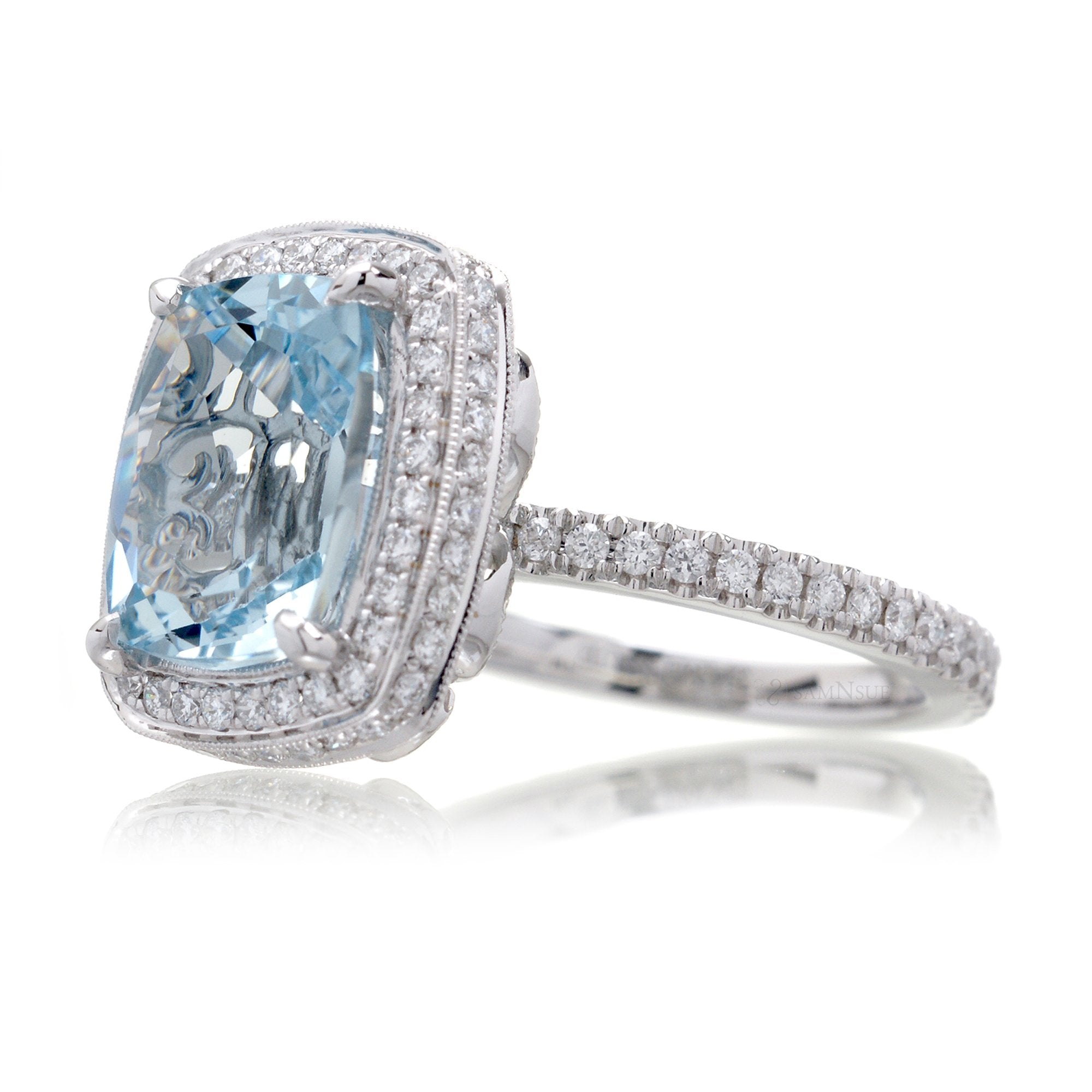 The Camila Cushion Cut Aquamarine Ring