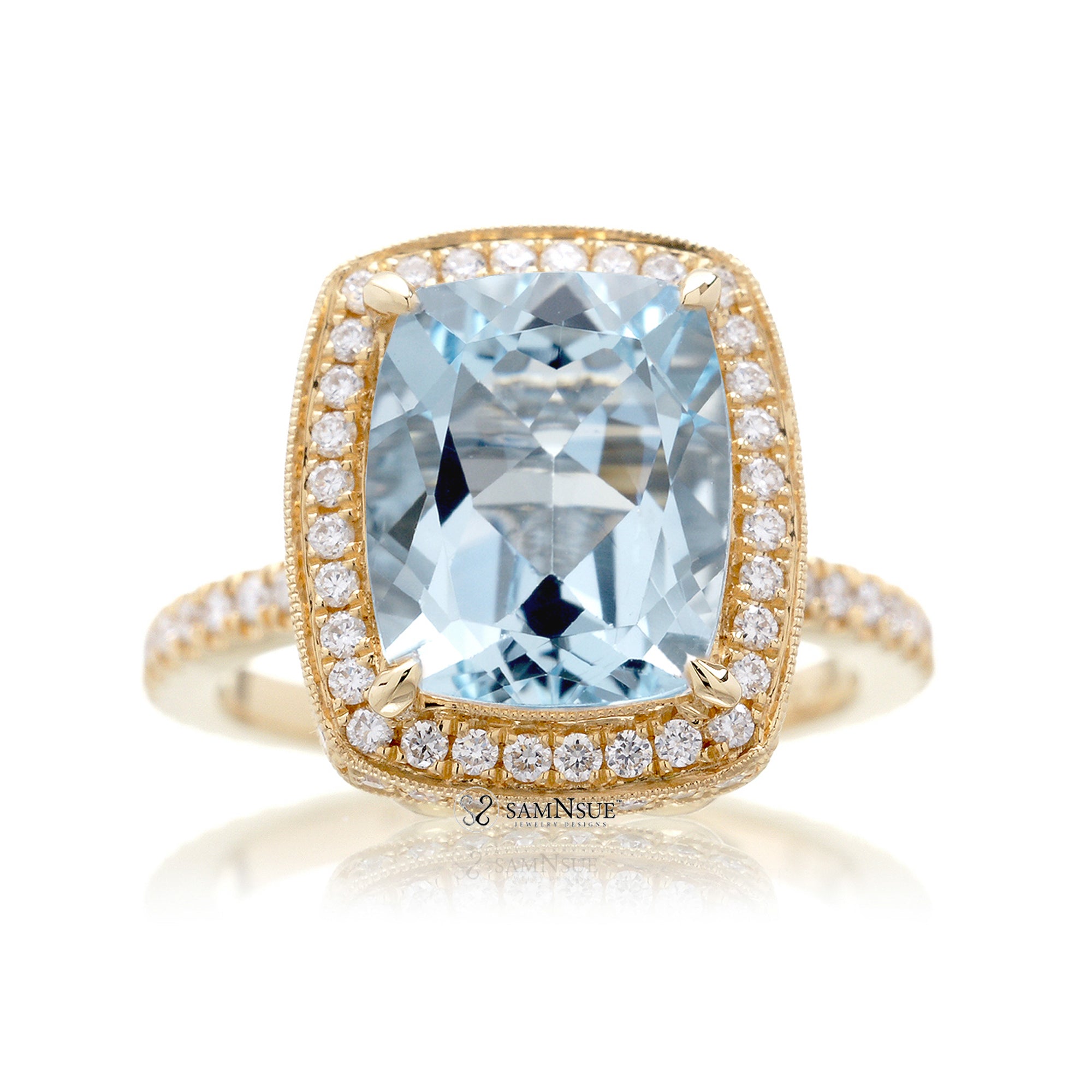 The Camila Cushion Cut Aquamarine Ring
