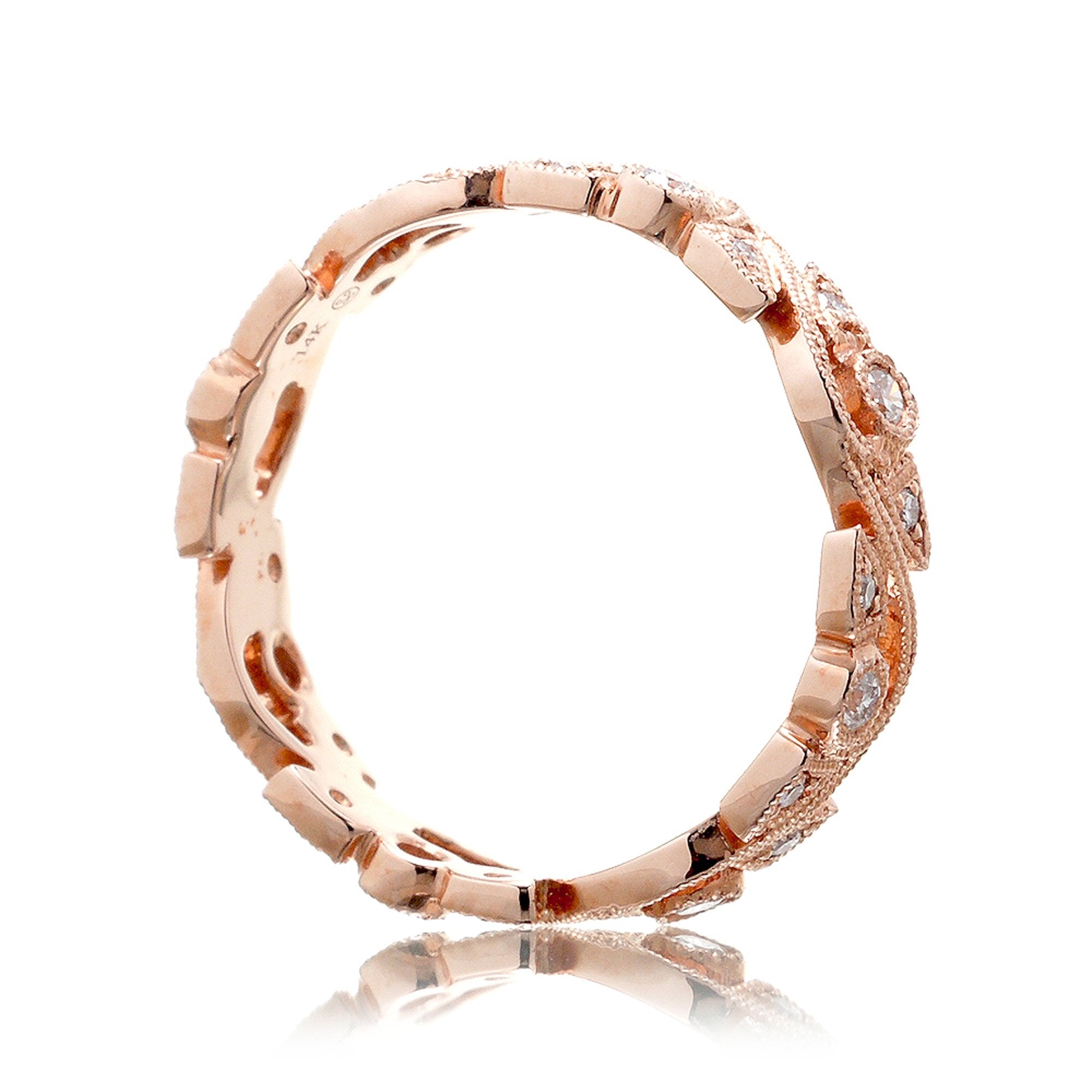 Leaf and vine diamond eternity antique style band rose gold