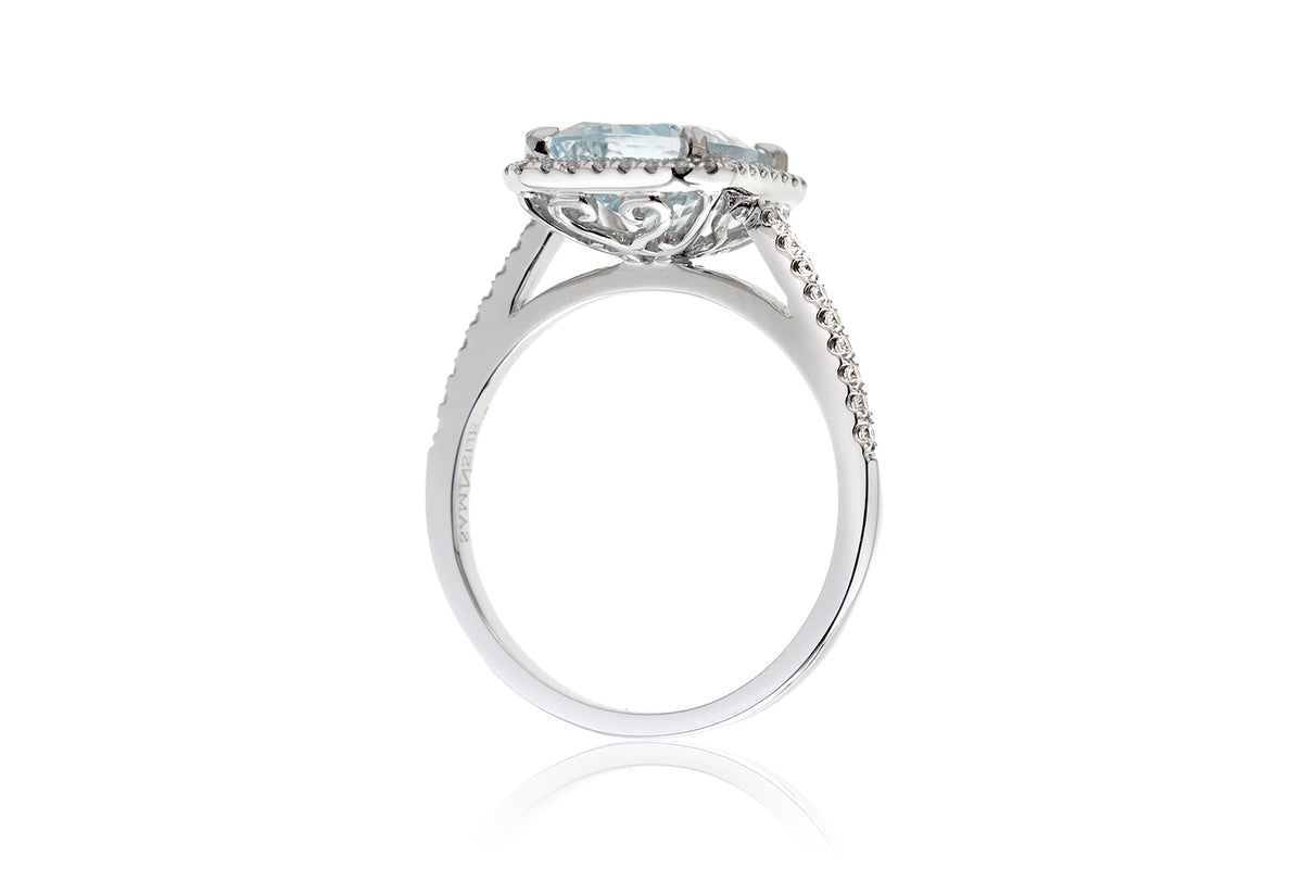 The Signature Emerald Cut Aquamarine Engagement Ring Diamond Halo