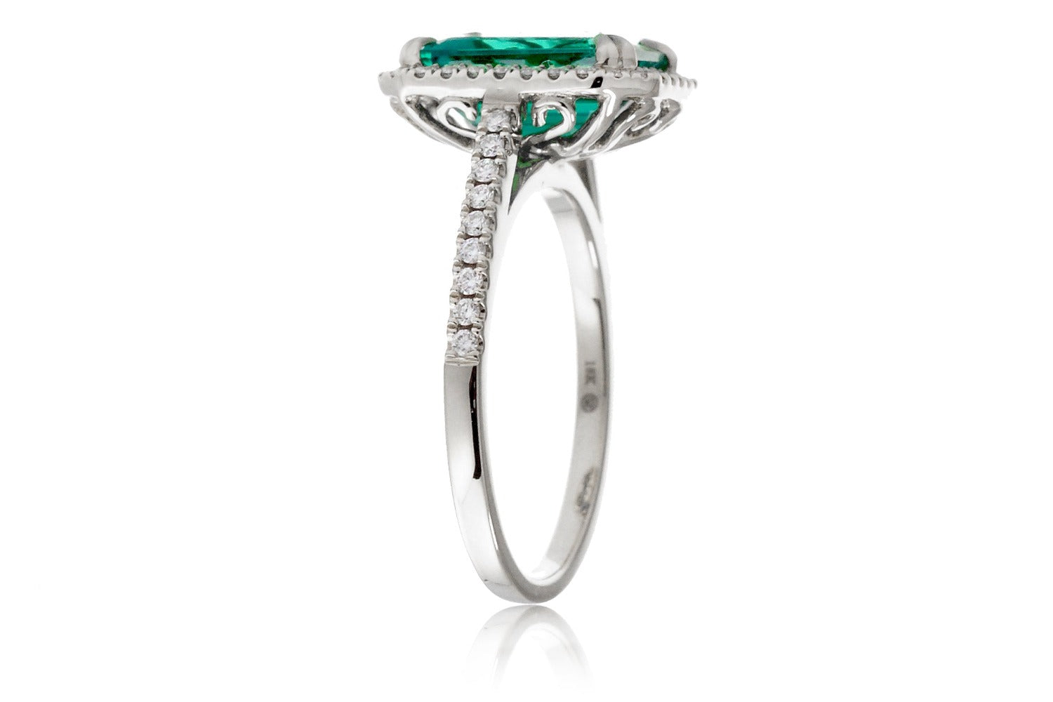 Emerald Cut Emerald With Diamond Halo Engagement Ring In White Gold or Platinum Cathedral Setting