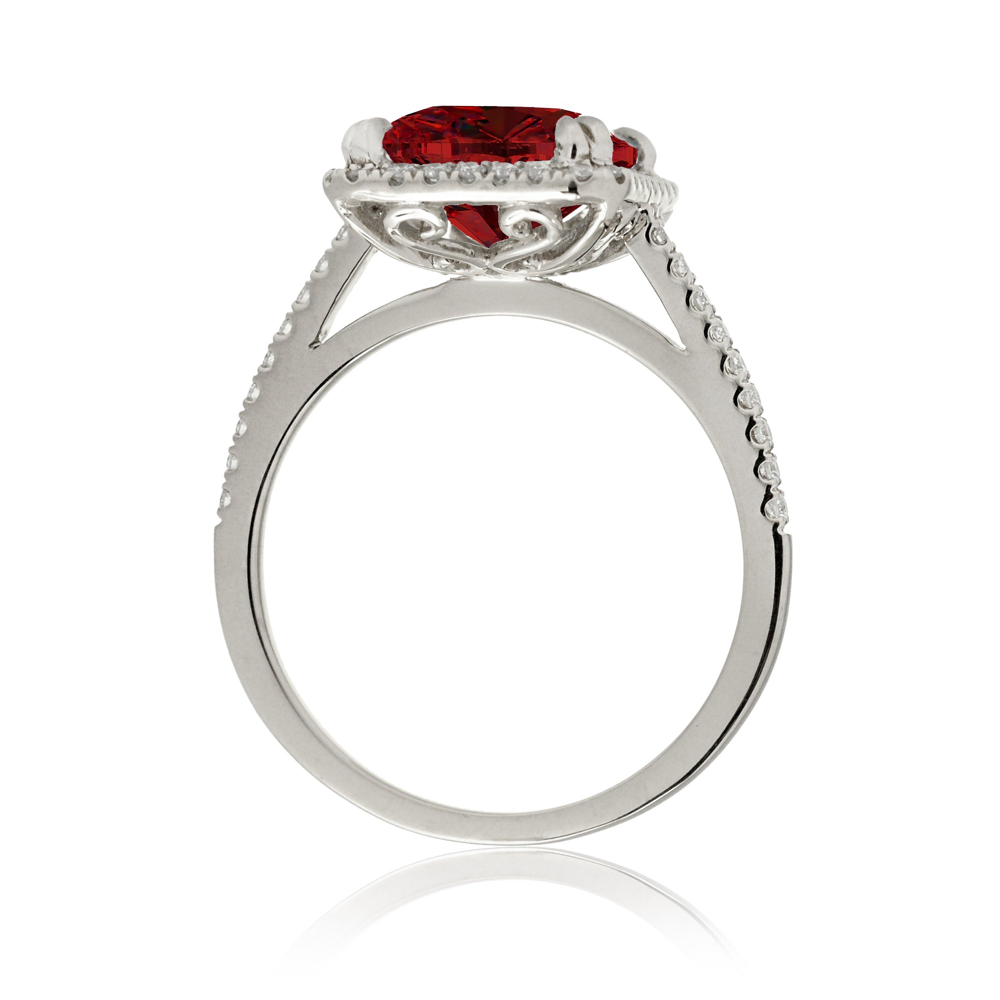 Emerald Cut Ruby With Diamond Halo Engagement Ring | The Signature Ring In white Gold