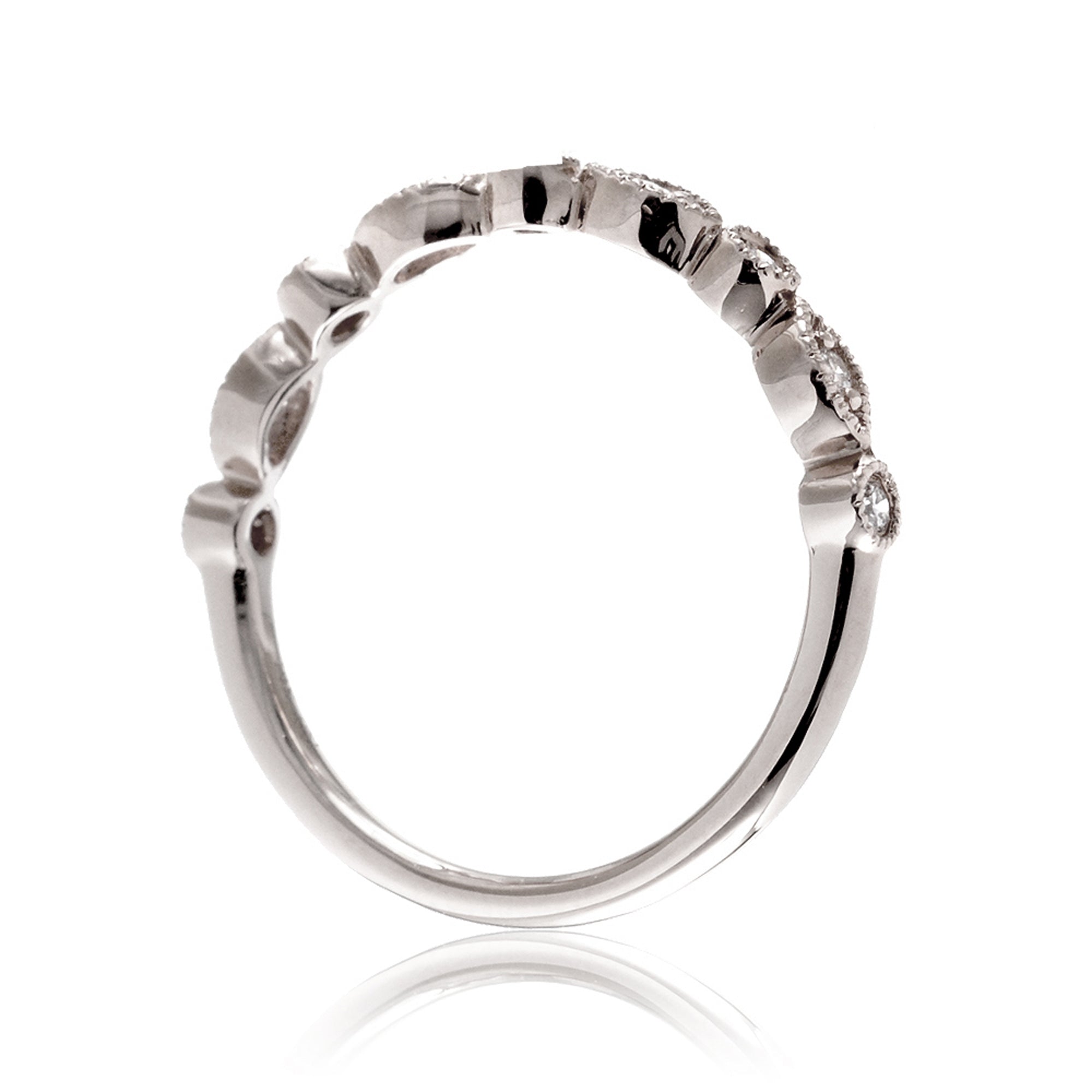 Vintage style diamond ring with milgrain detailing in white gold