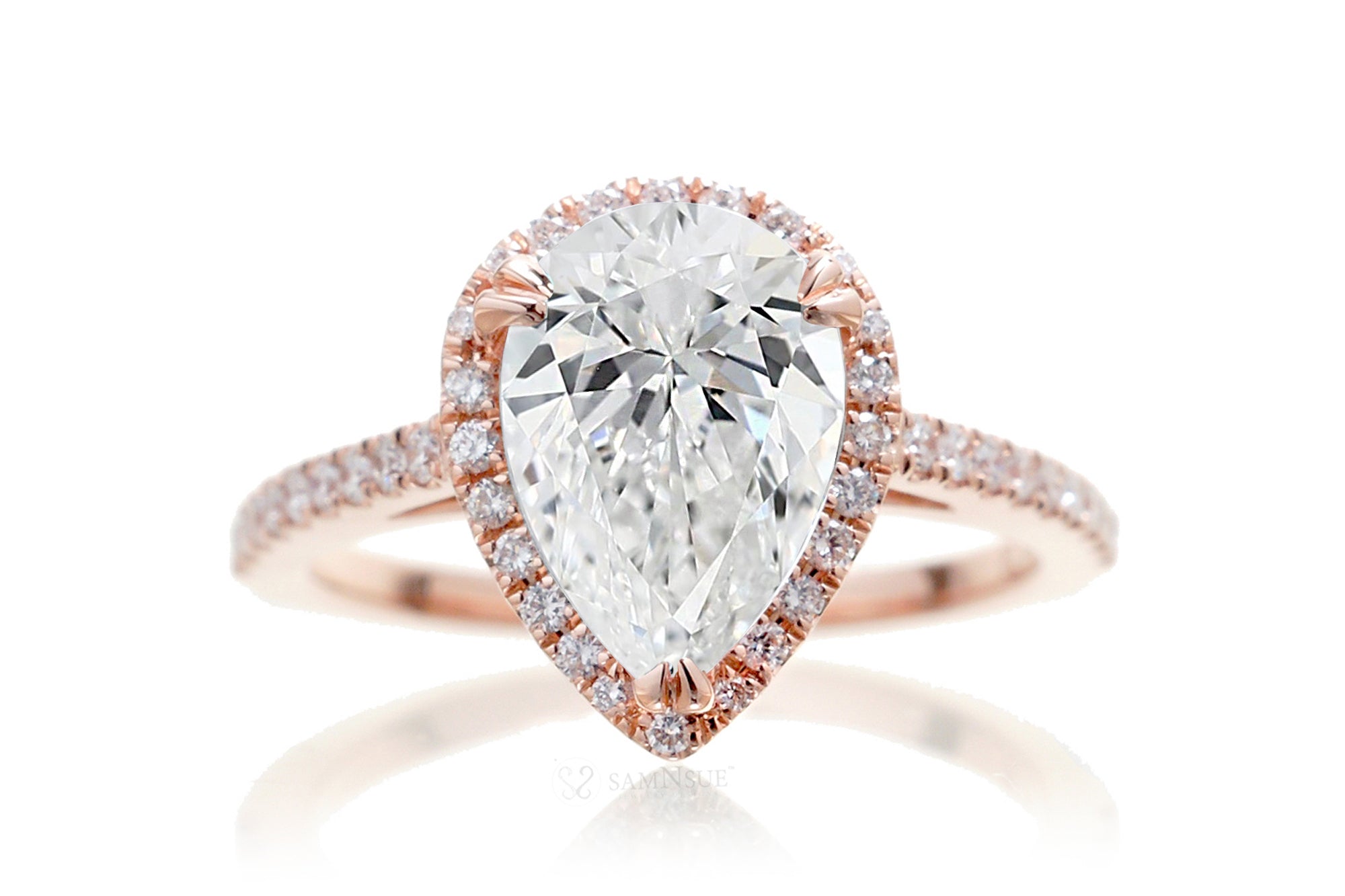 Pear Diamond Halo Engagement Ring | Lab Grown | The Signature In Rose Gold