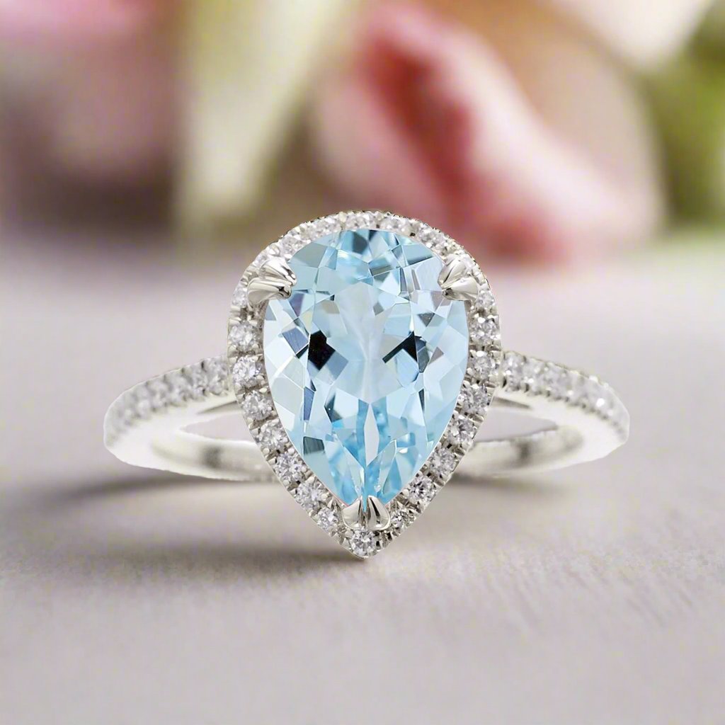 Woman Aquamarine Engagement Ring | The Signature Pear White Gold