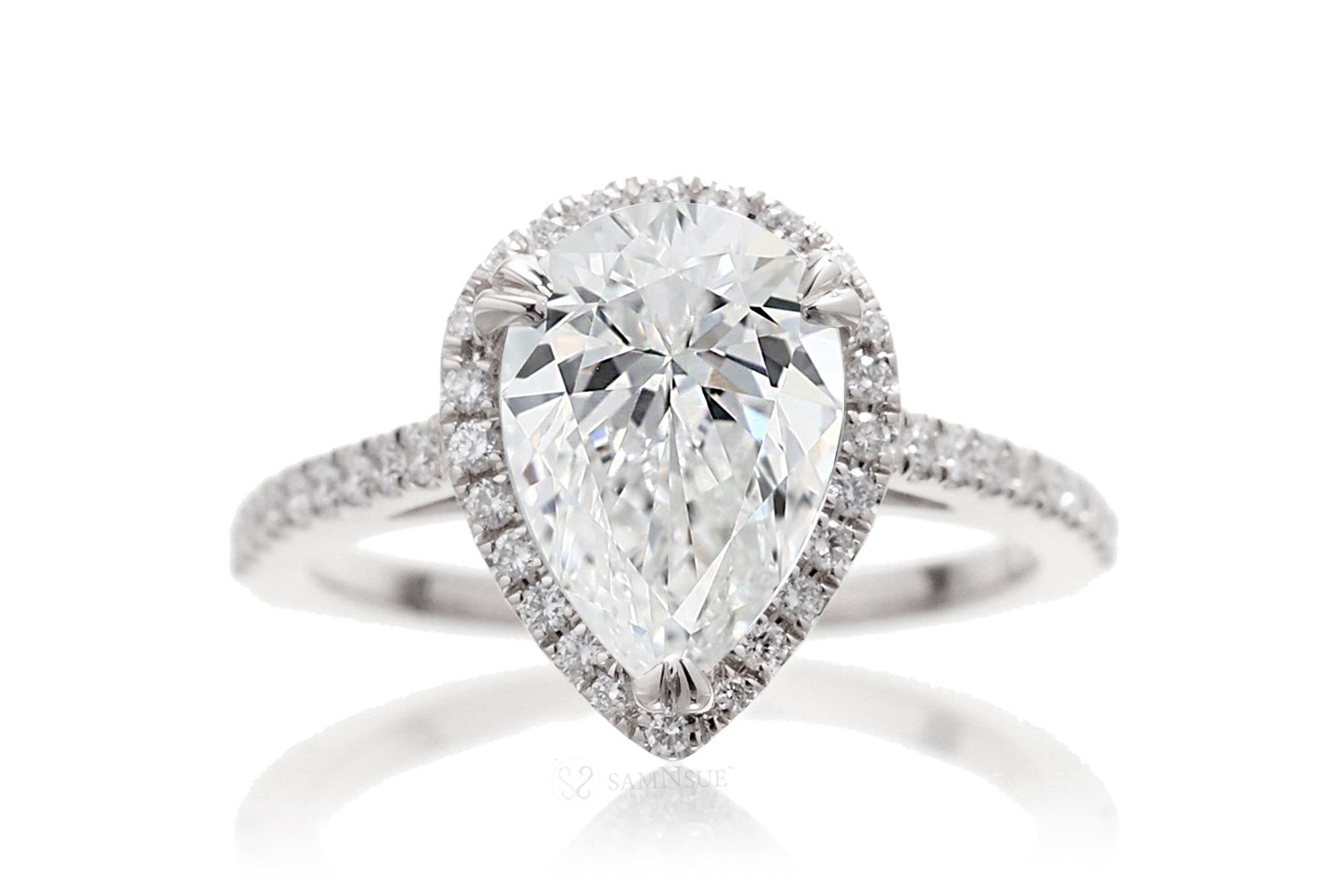 Pear Diamond Halo Engagement Ring | Lab Grown | The Signature In White Gold
