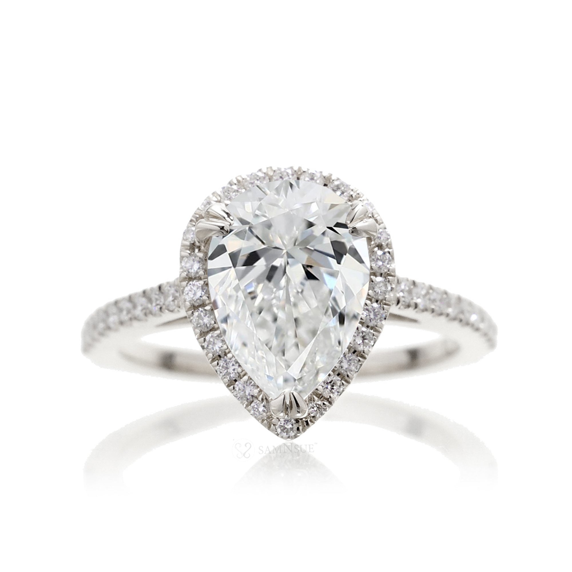 Pear Diamond Halo Engagement Ring | Lab Grown | The Signature In White Gold