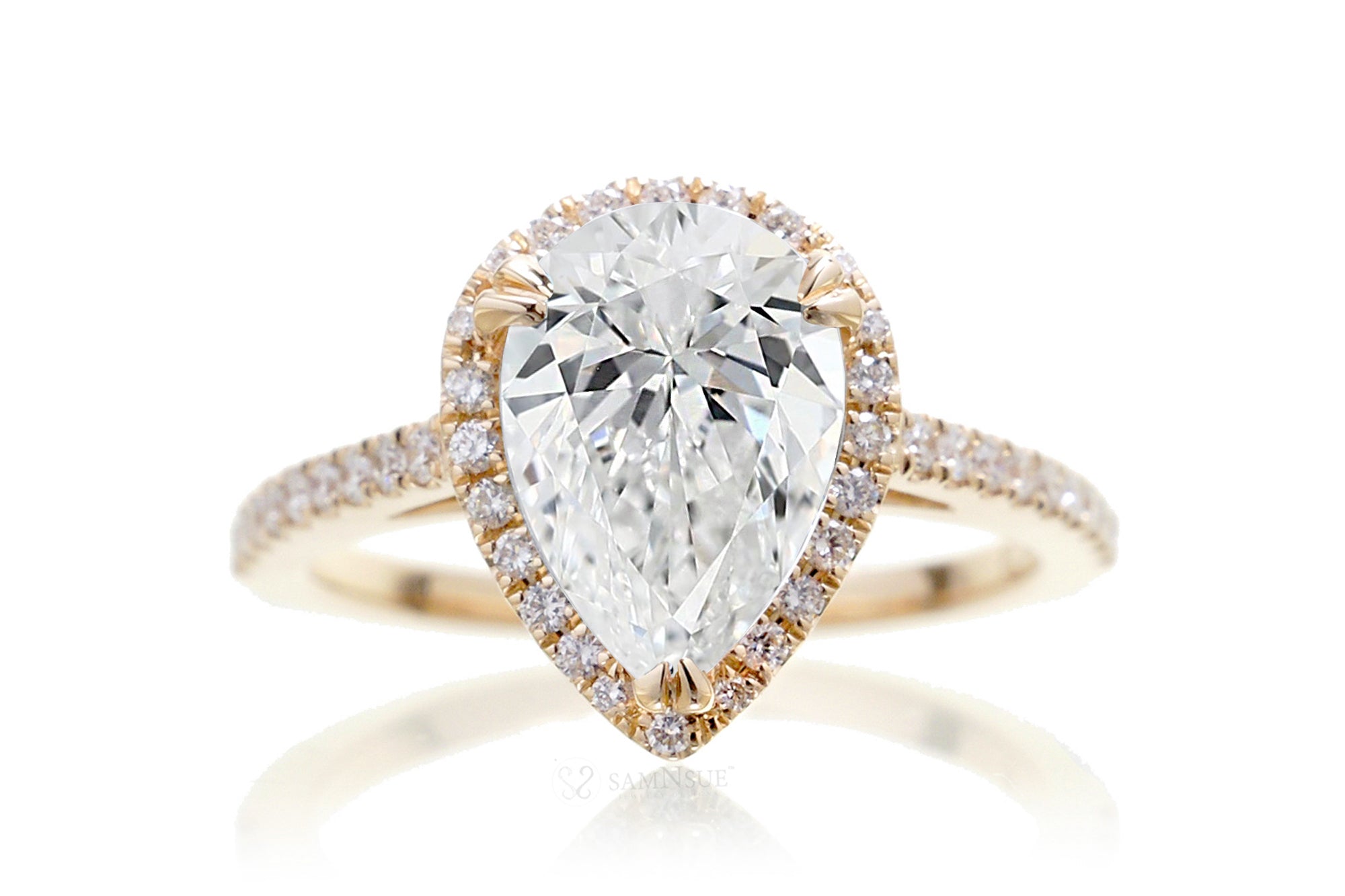 Pear Diamond Halo Engagement Ring | Lab Grown | The Signature In Yellow Gold