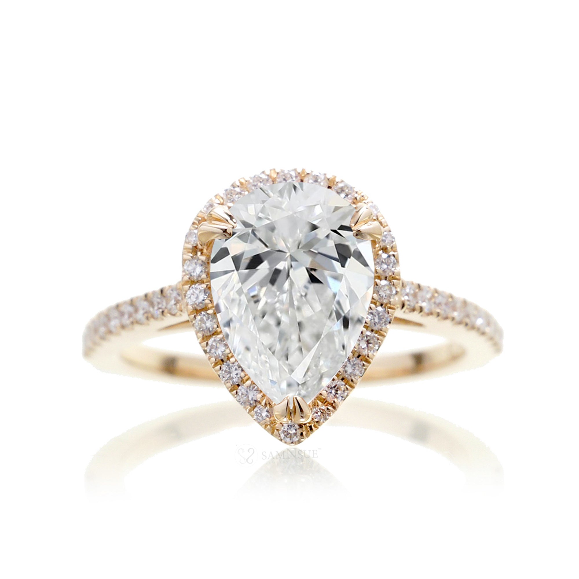 Pear Diamond Halo Engagement Ring | Lab Grown | The Signature In Yellow Gold