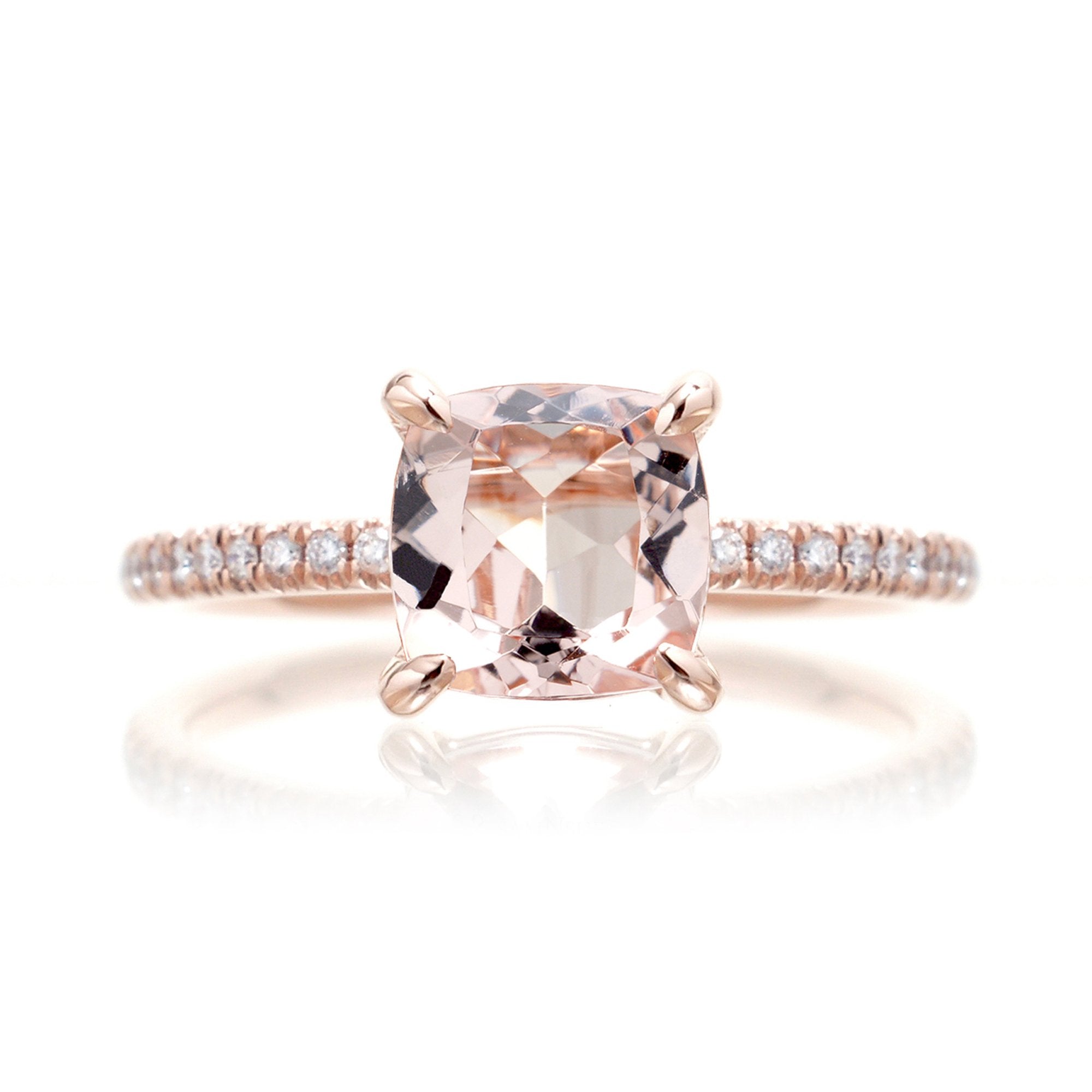 Square cushion morganite diamond band ring in rose gold - The Ava