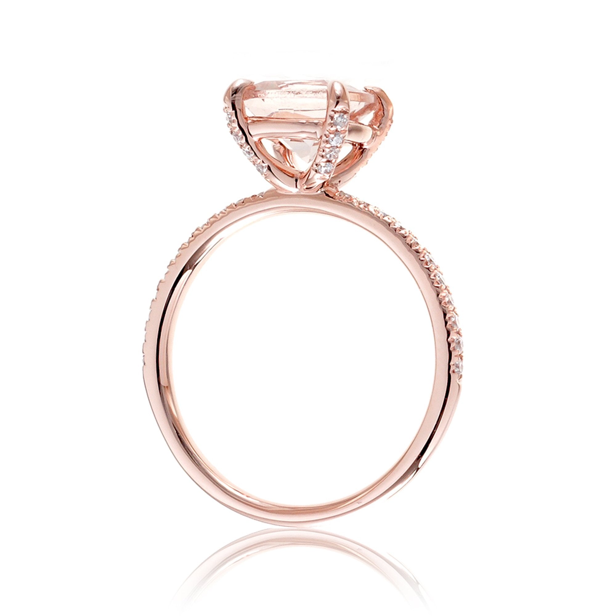 Square cushion morganite diamond band ring in rose gold - The Ava