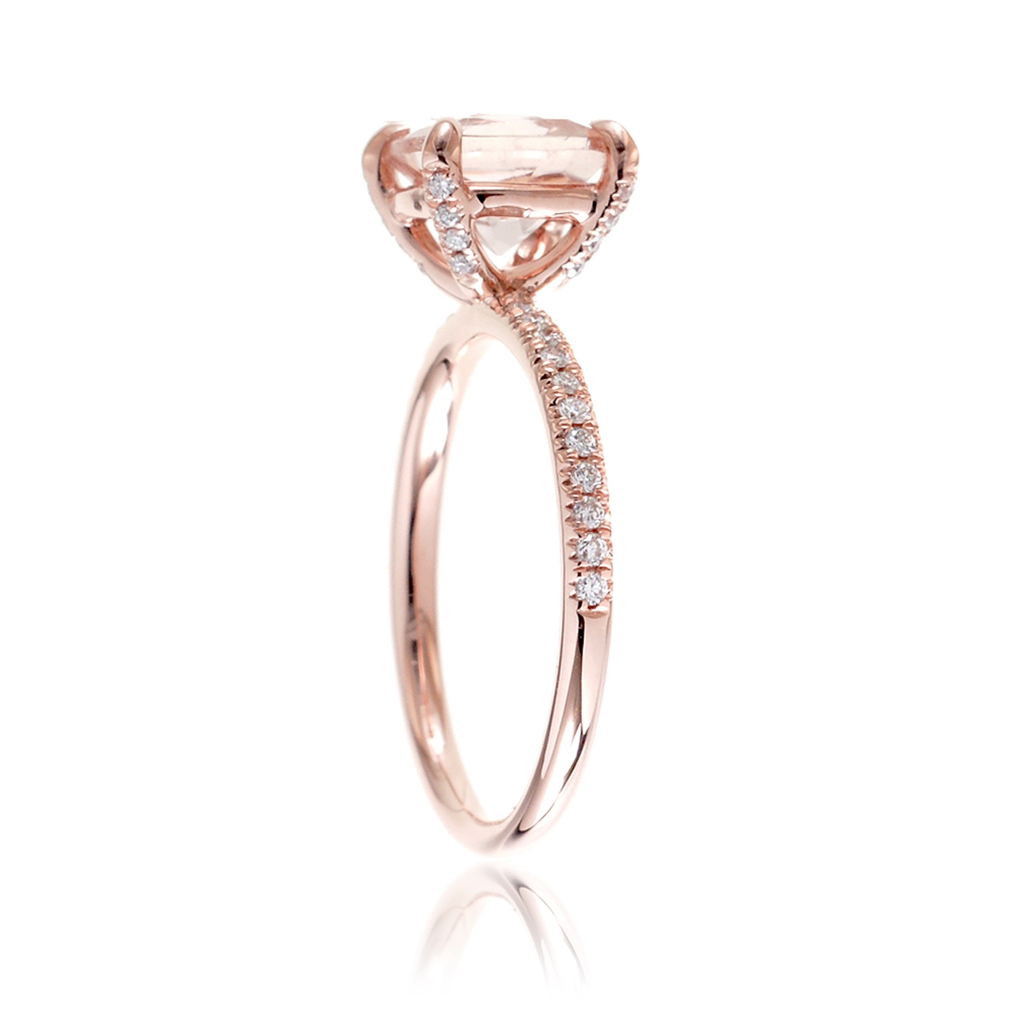Square cushion morganite diamond band ring in rose gold - The Ava
