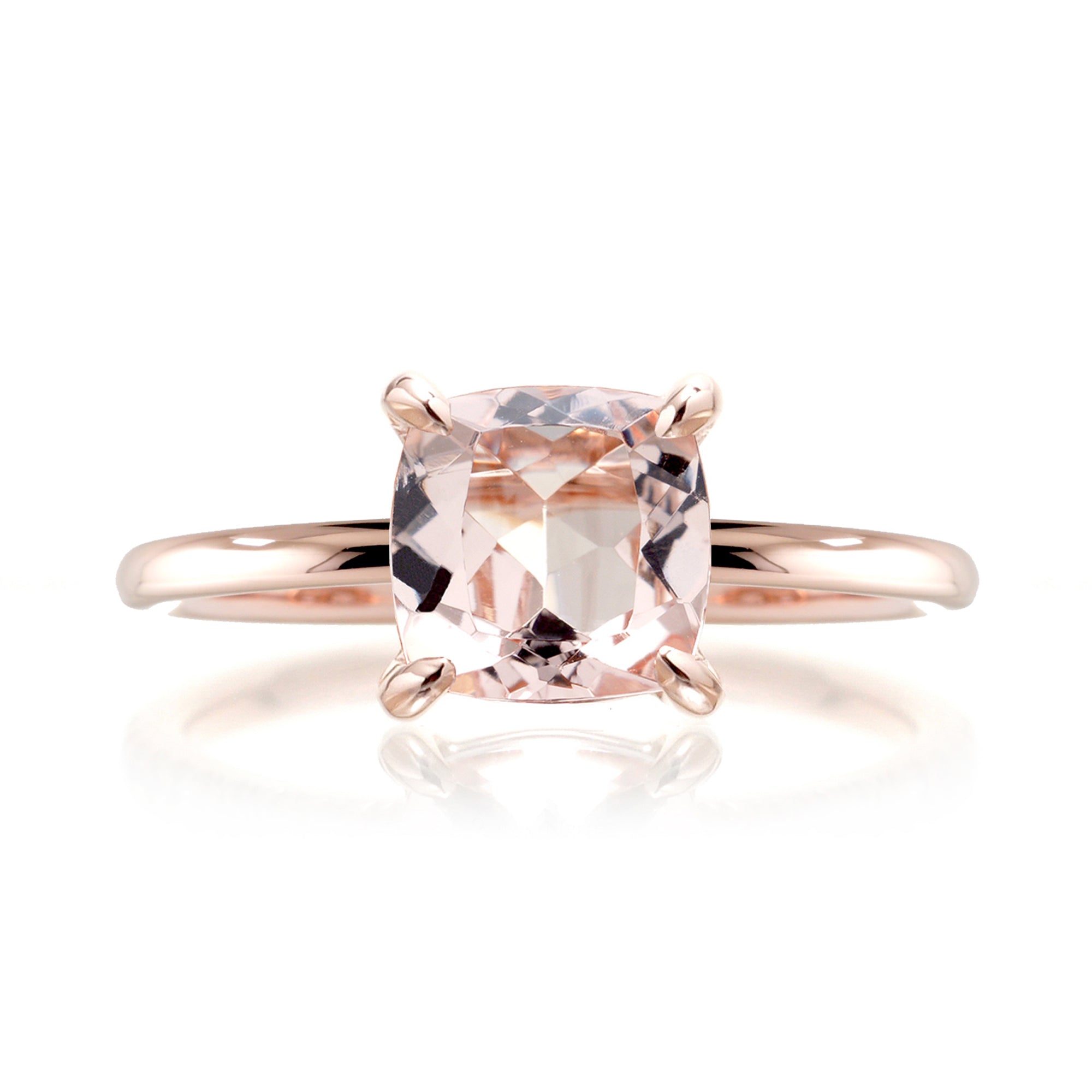 Square cushion morganite solid band ring in rose gold - The Ava