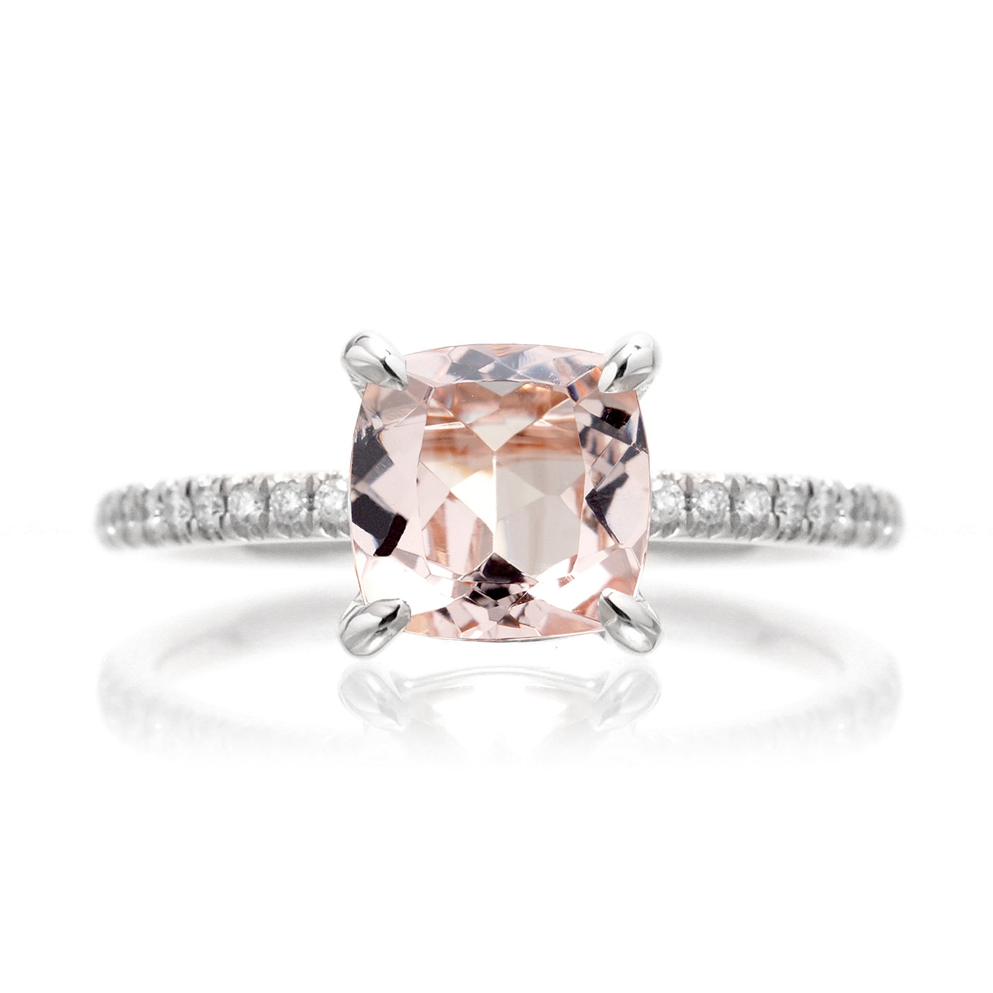 Square cushion morganite diamond band ring in white gold - The Ava