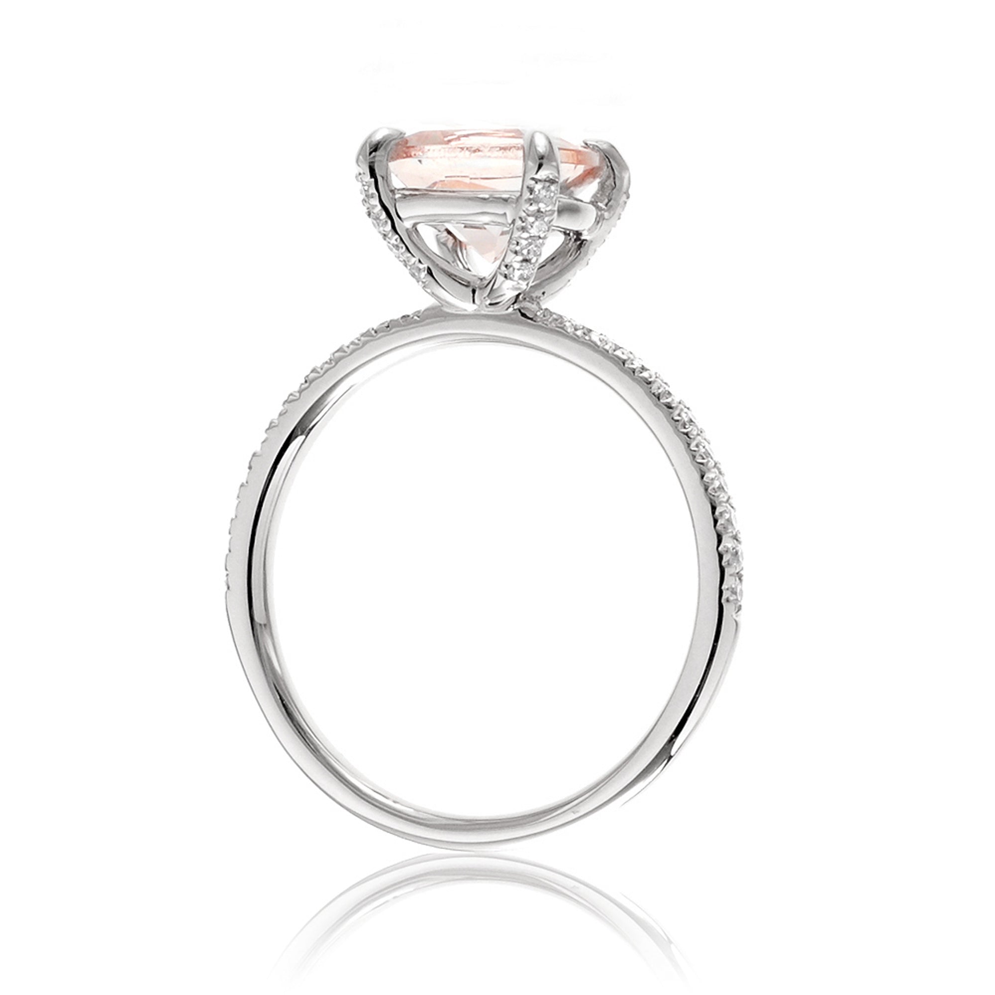 Square cushion morganite diamond band ring in white gold - The Ava