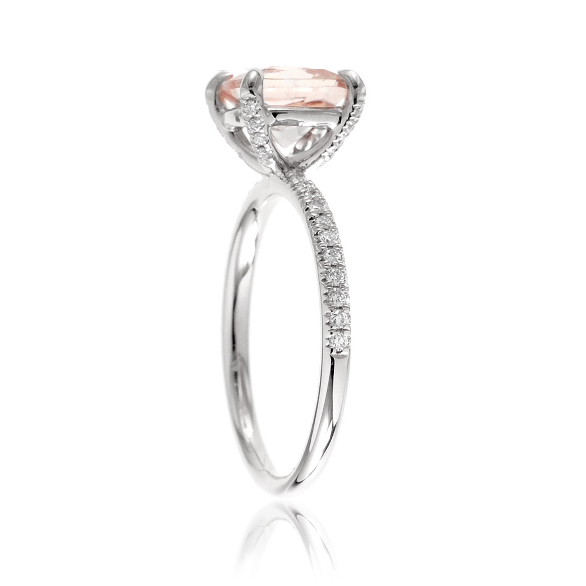 Square cushion morganite diamond band ring in white gold - The Ava