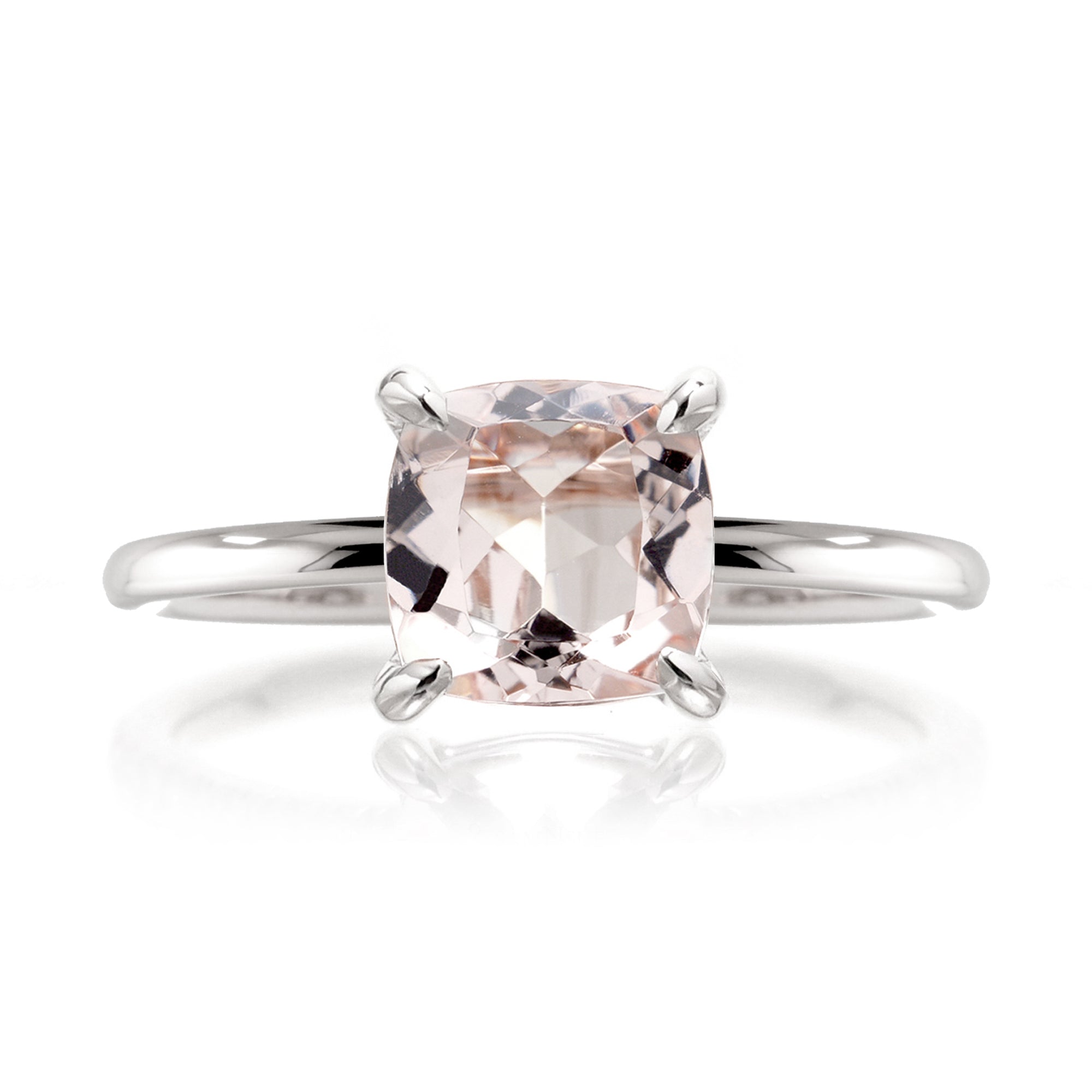 Square cushion morganite solid band ring in white gold - The Ava