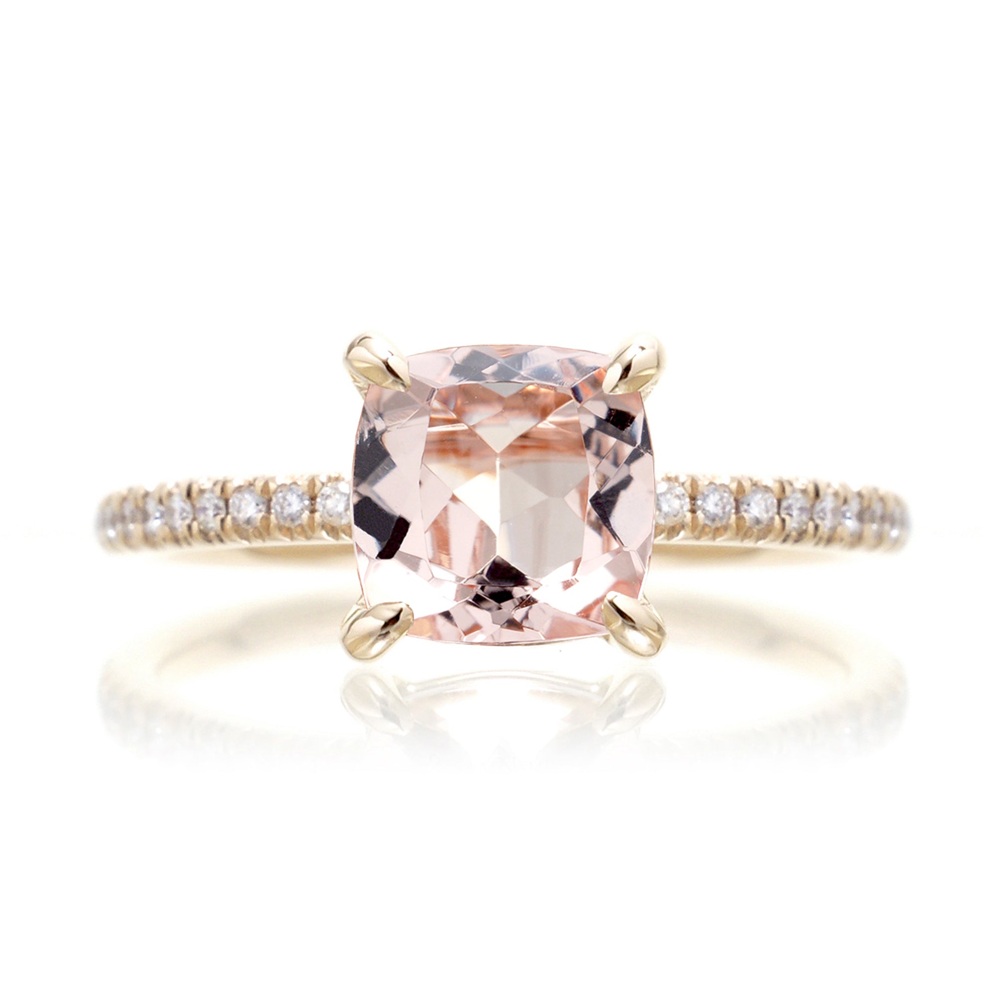 Square cushion morganite diamond band ring in yellow gold - The Ava