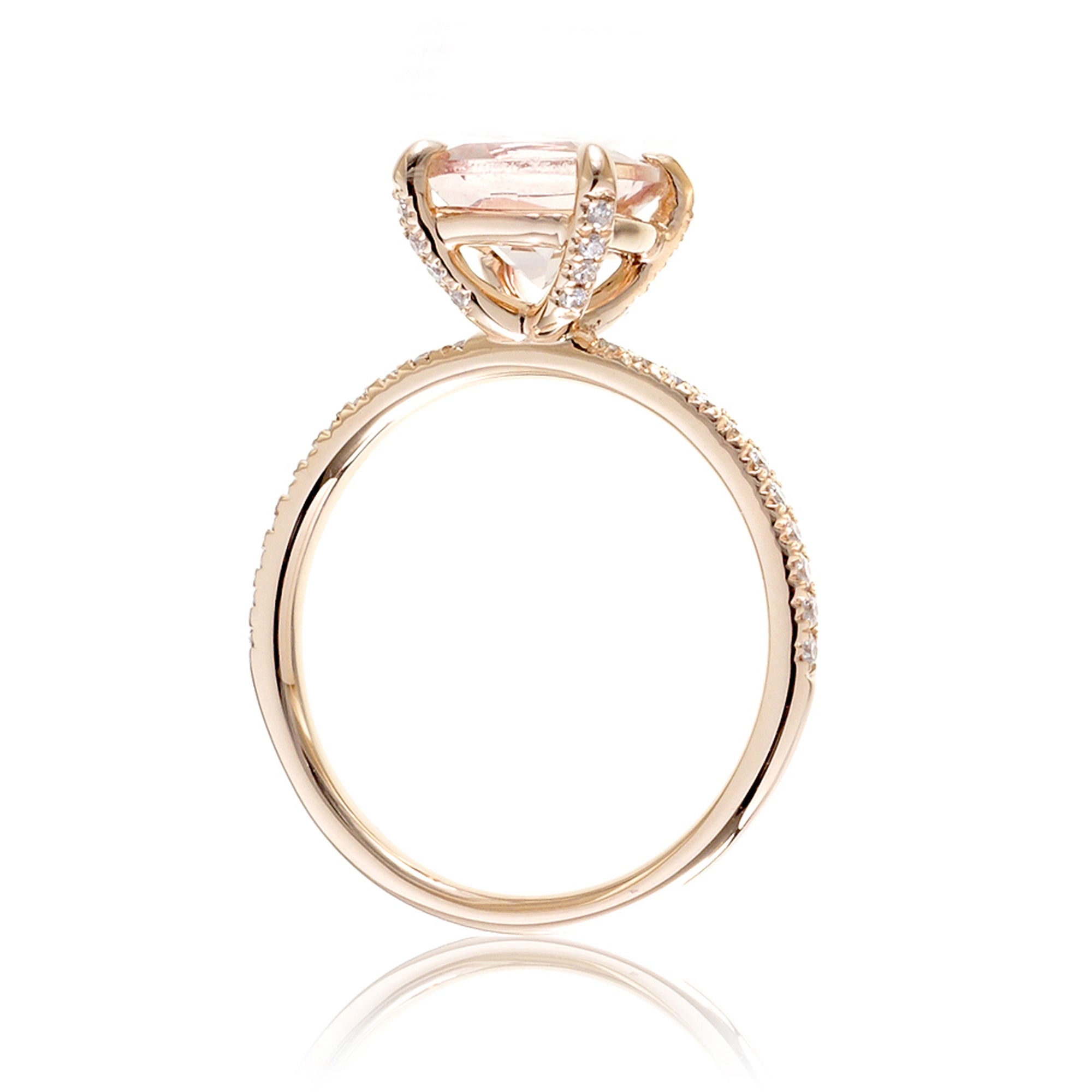 Square cushion morganite diamond band ring in yellow gold - The Ava