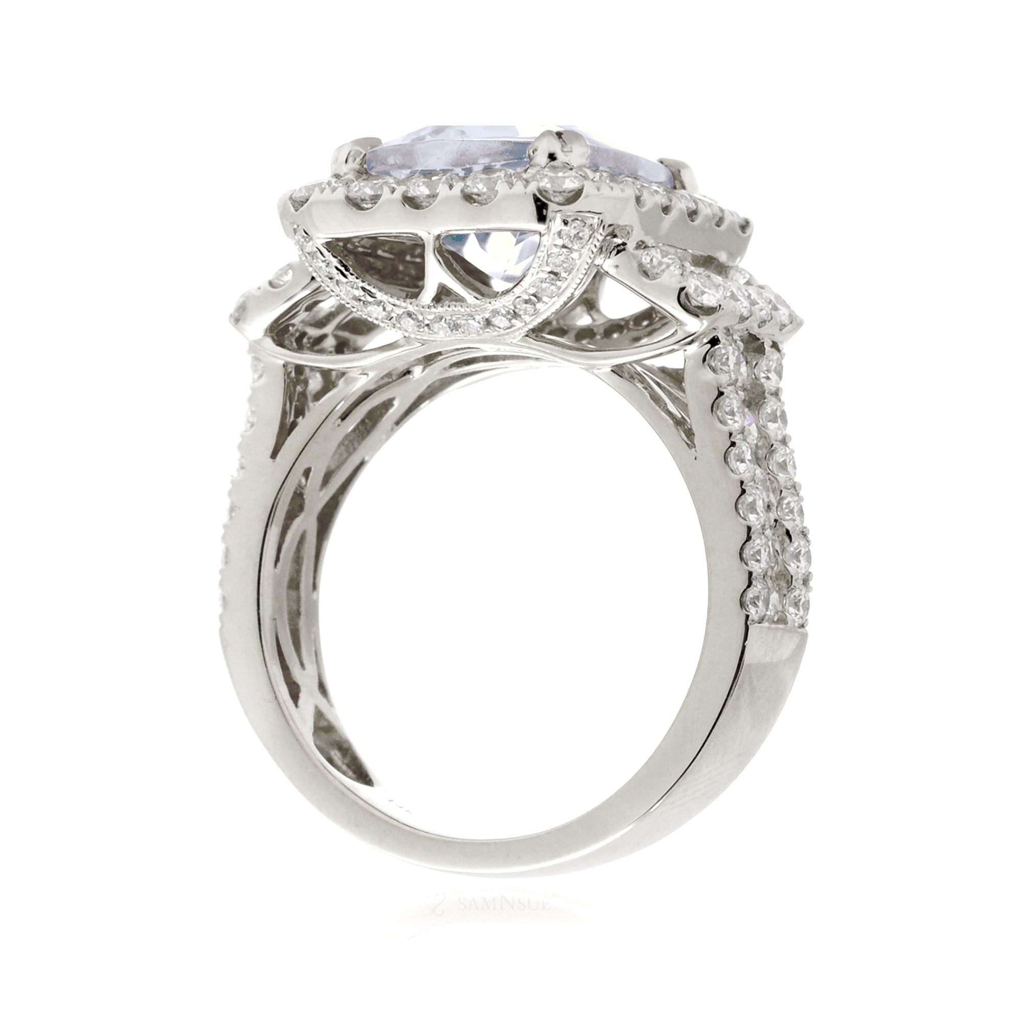 Moissanite Engagement Ring with Diamond Halo in White Gold