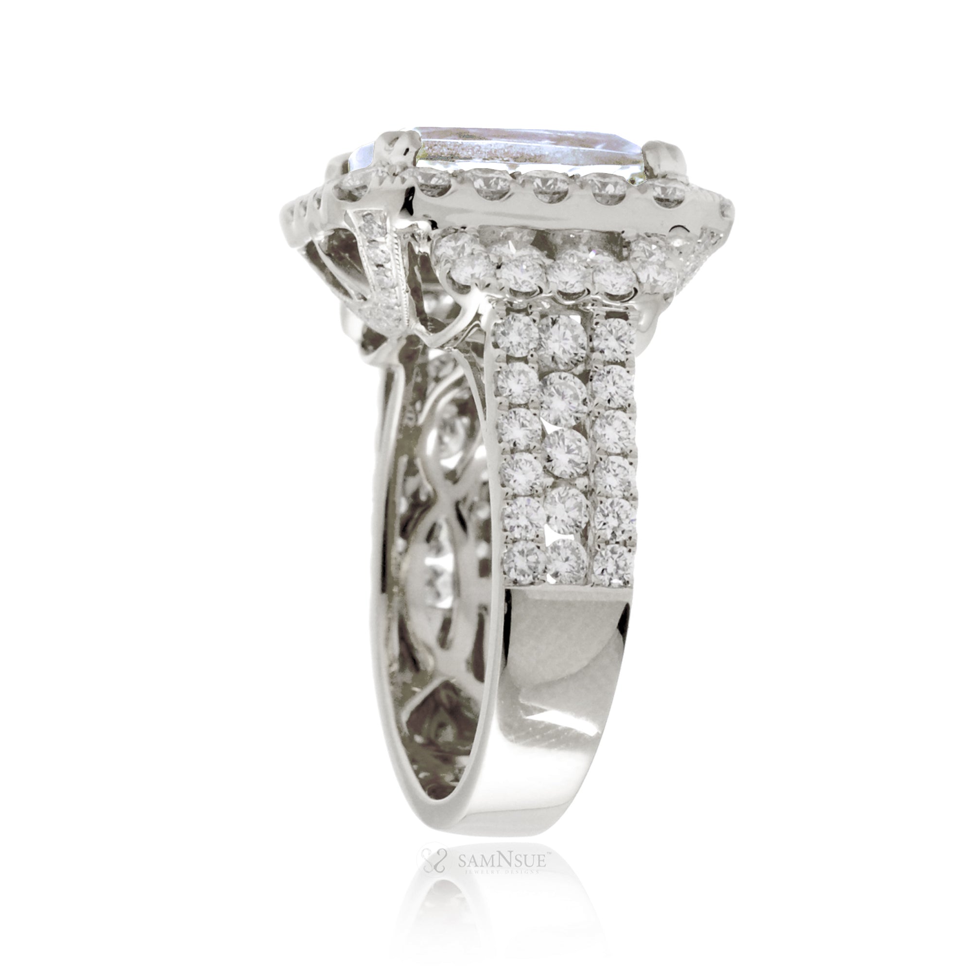 Moissanite Engagement Ring with Diamond Halo in White Gold