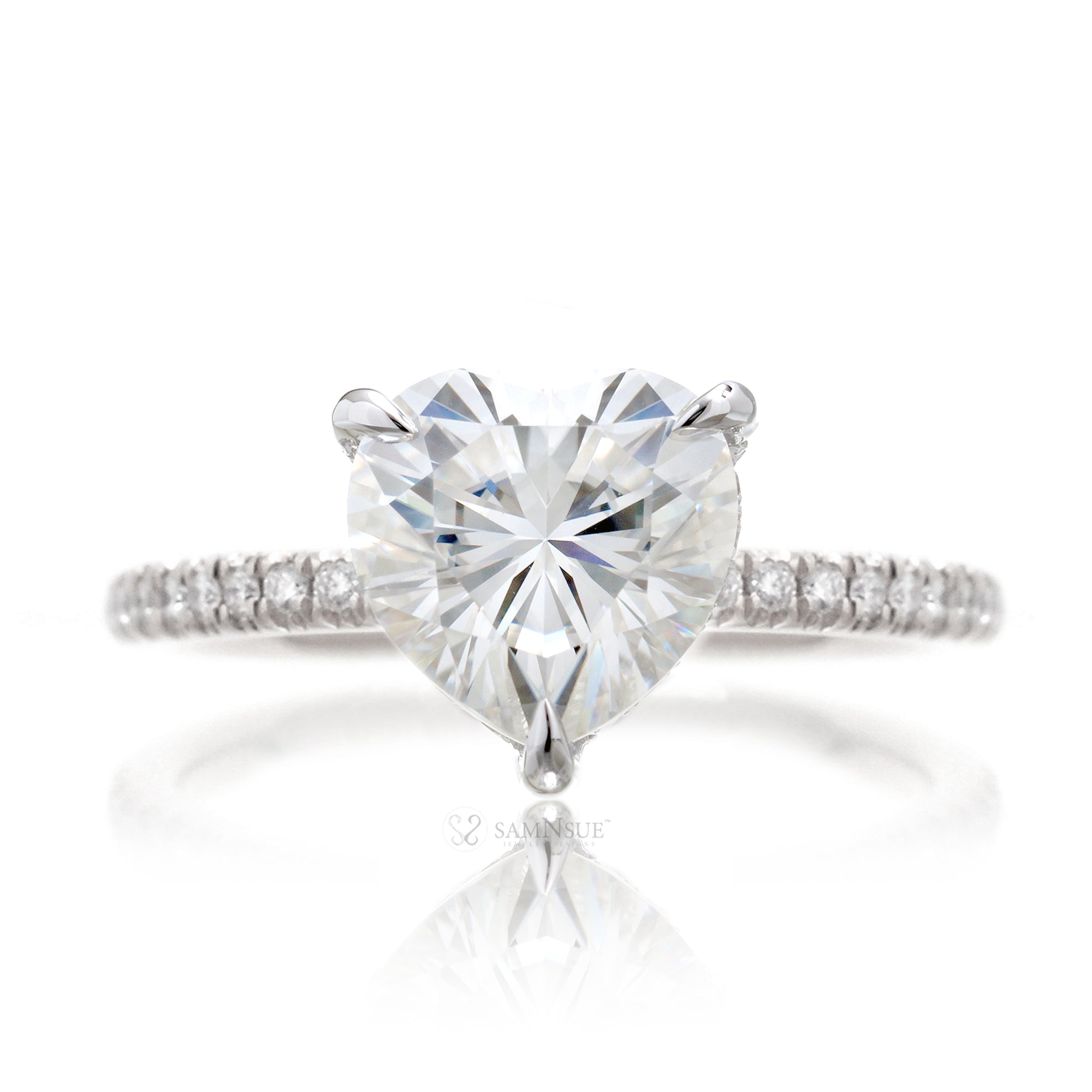 Heart shape moissanite diamond band engagement ring white gold - The Ava
