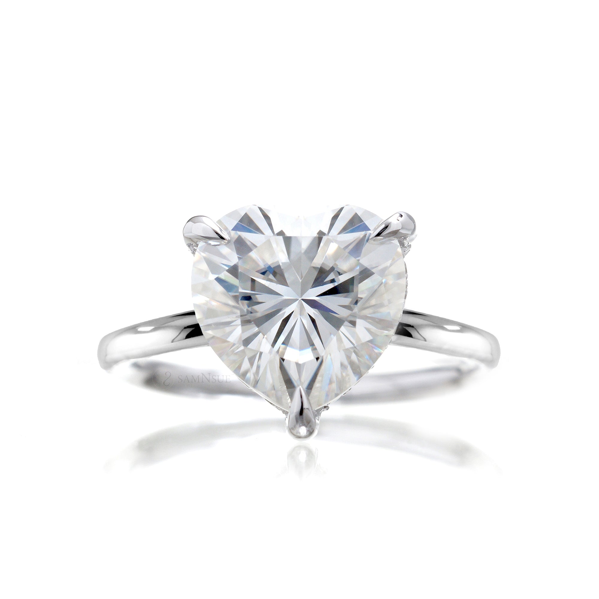 Heart shape moissanite solid band engagement ring white gold - The Ava