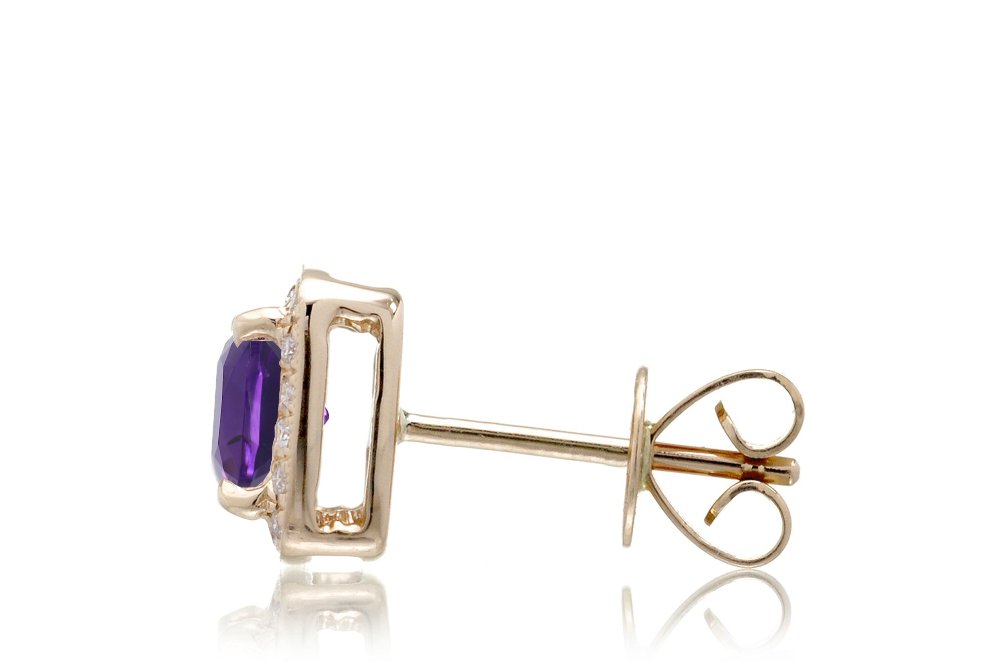 Amethyst Studs Cushion Diamond Halo