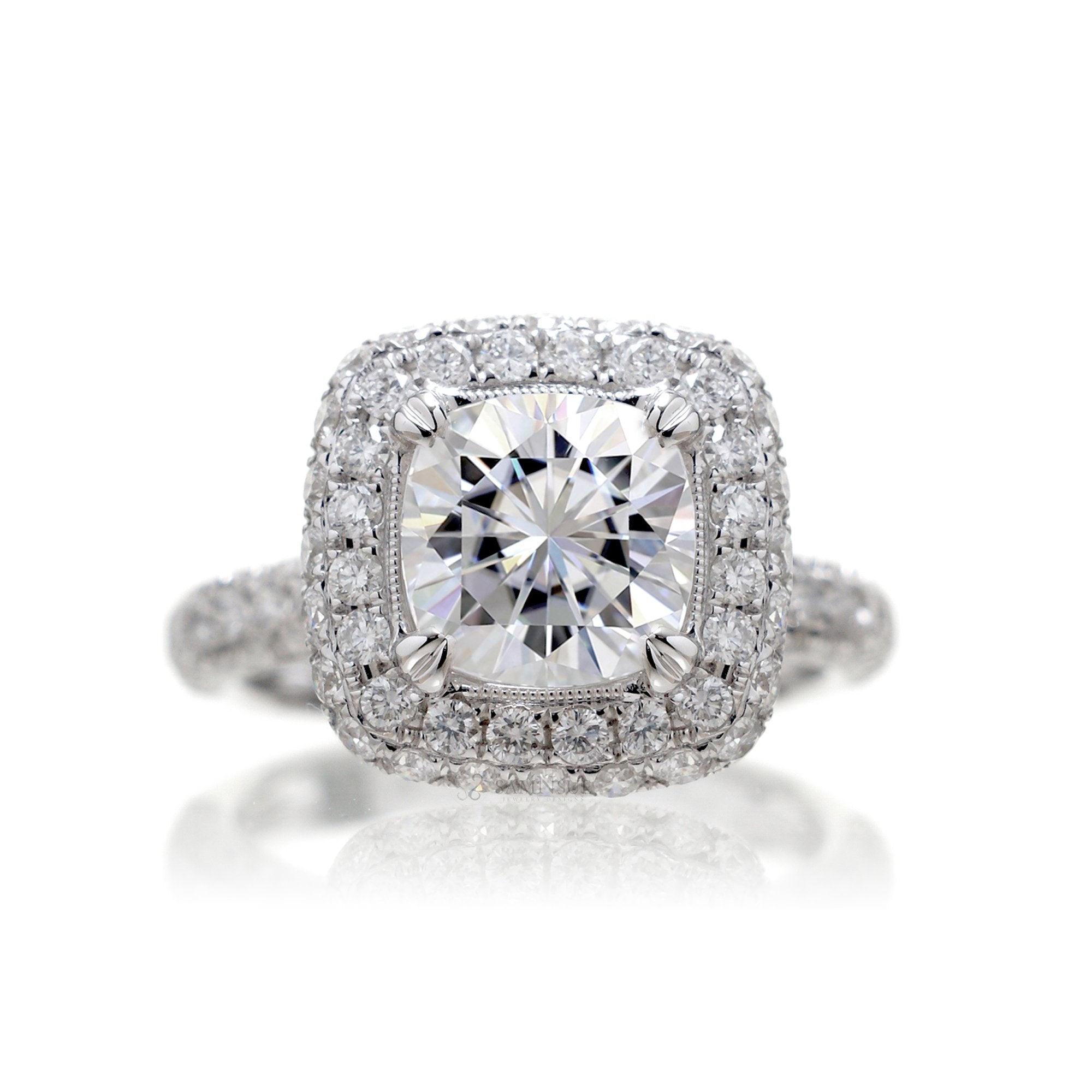 The Leila Halo Cushion Moissanite (7x7)