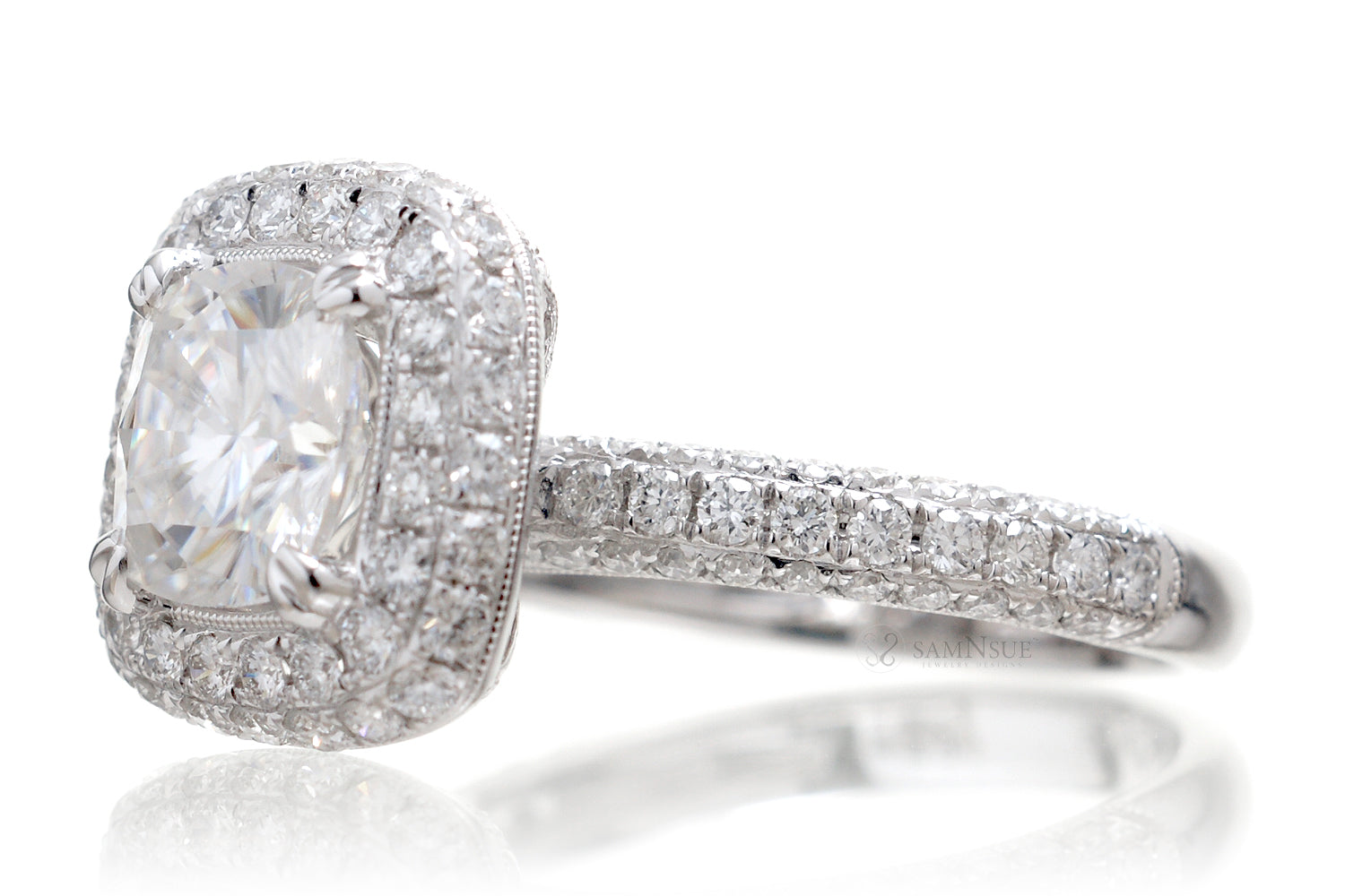 The Leila Halo Cushion Moissanite (7x7)