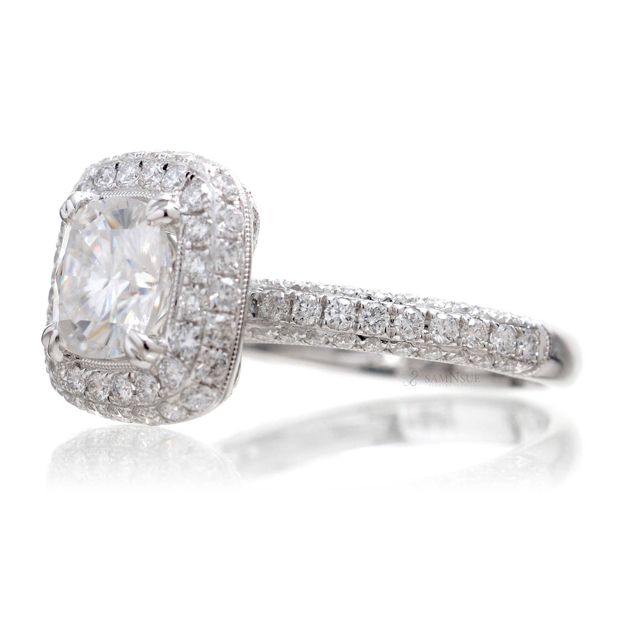 The Leila Halo Cushion Moissanite (7x7)