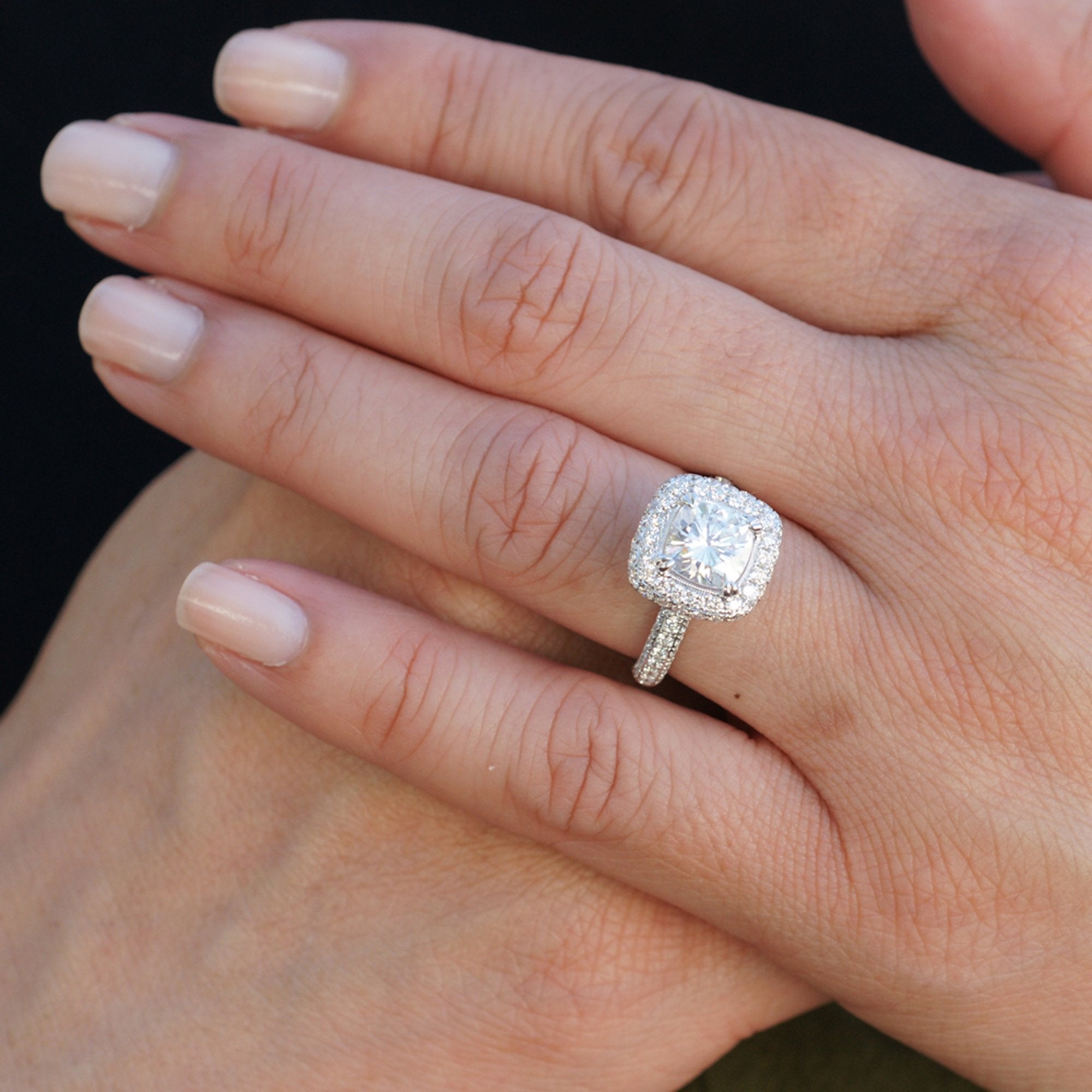 The Leila Halo Cushion Moissanite (7x7)