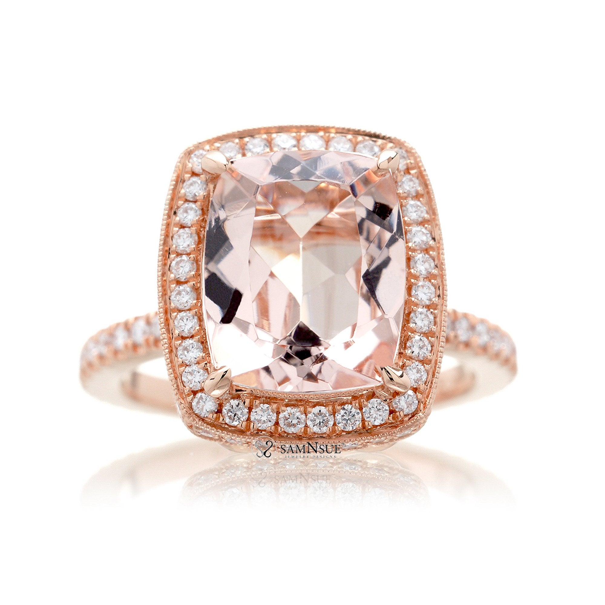 The Camila Cushion Morganite & Diamond Ring