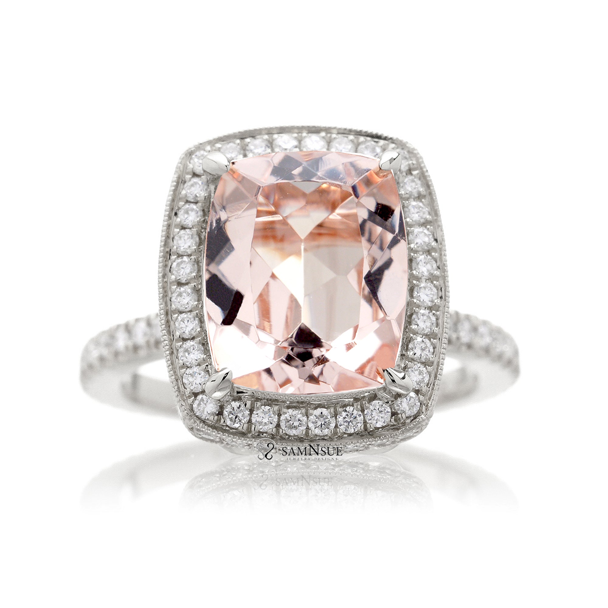 The Camila Cushion Morganite & Diamond Ring