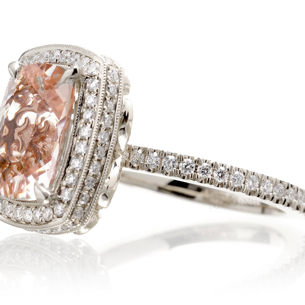 The Camila Cushion Morganite & Diamond Ring