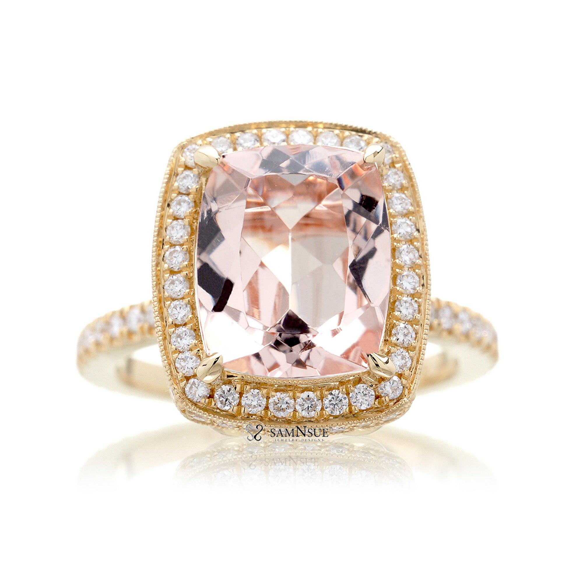 The Camila Cushion Morganite & Diamond Ring