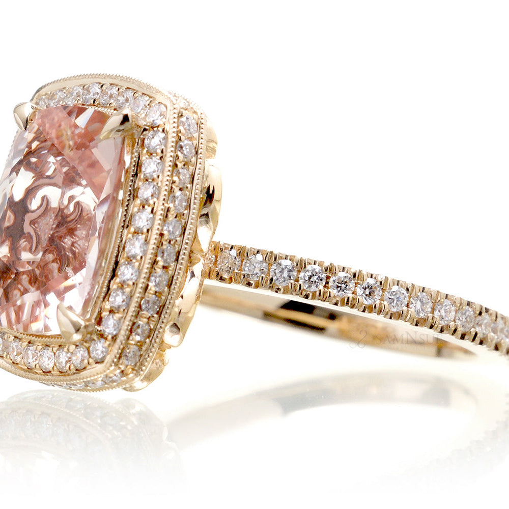 The Camila Cushion Morganite & Diamond Ring