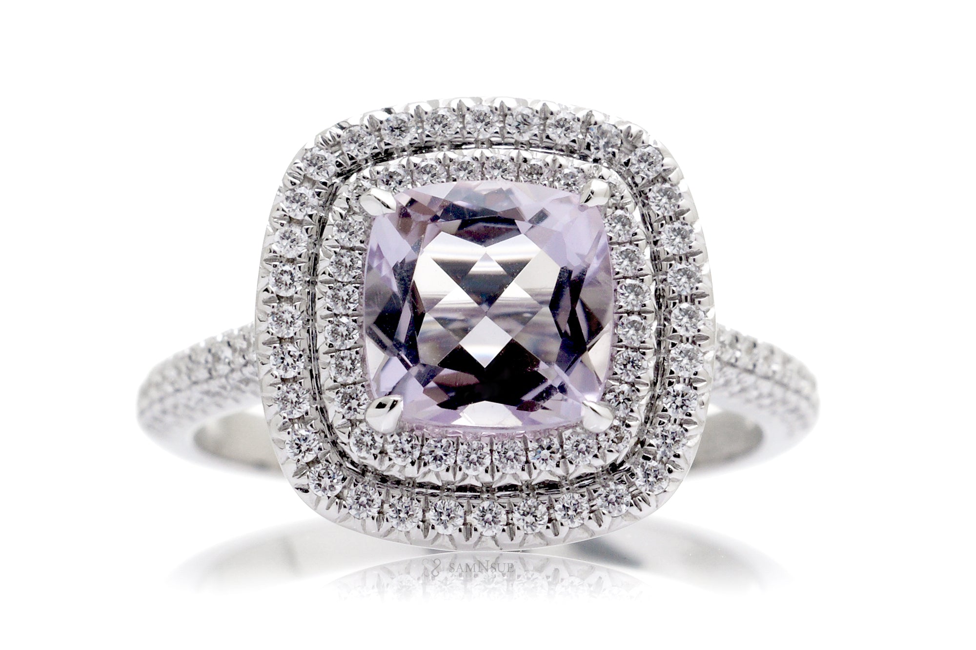 The Saturn Cushion Rose De France Amethyst Ring