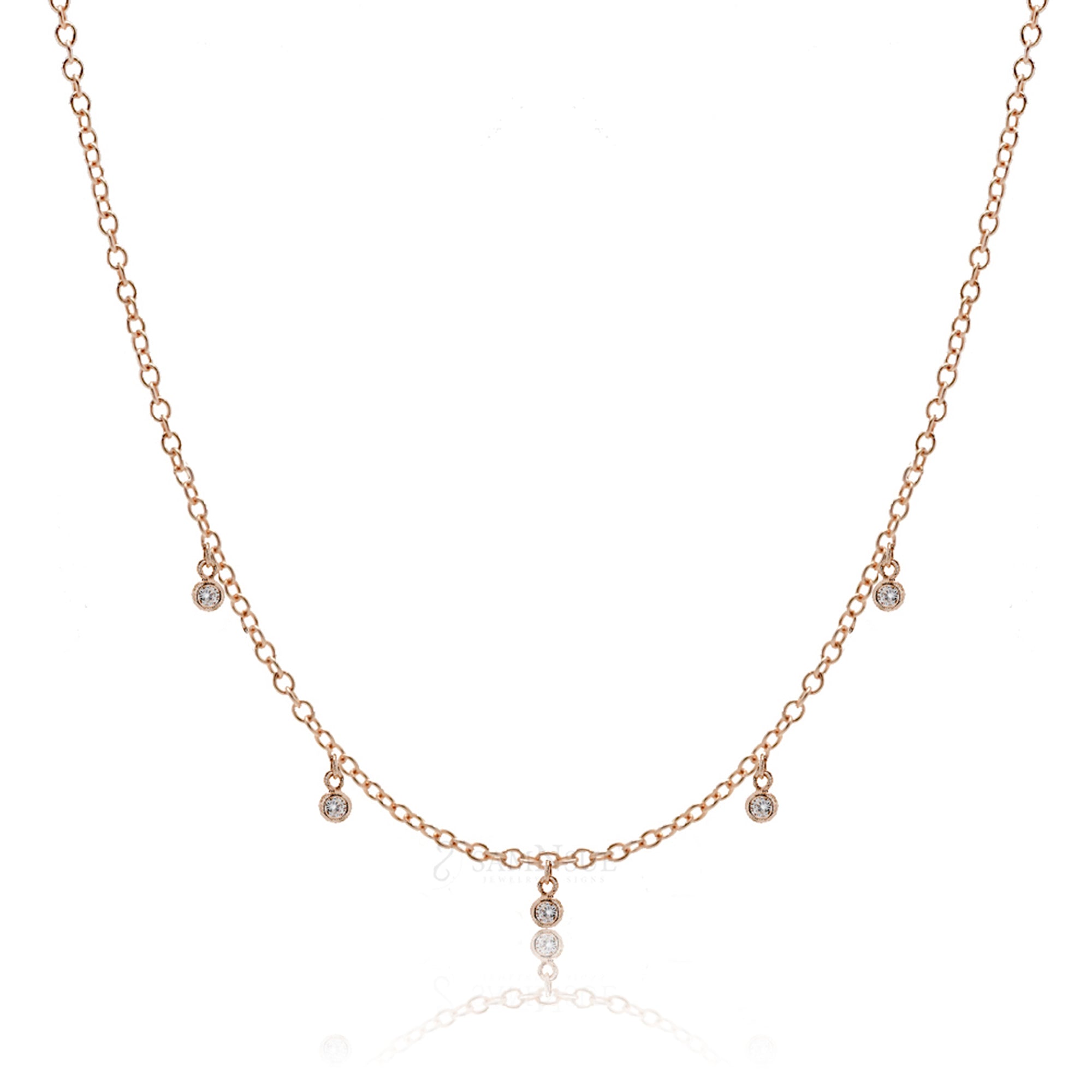 Diamond Dangle Necklace Bezel Setting (5 stones)