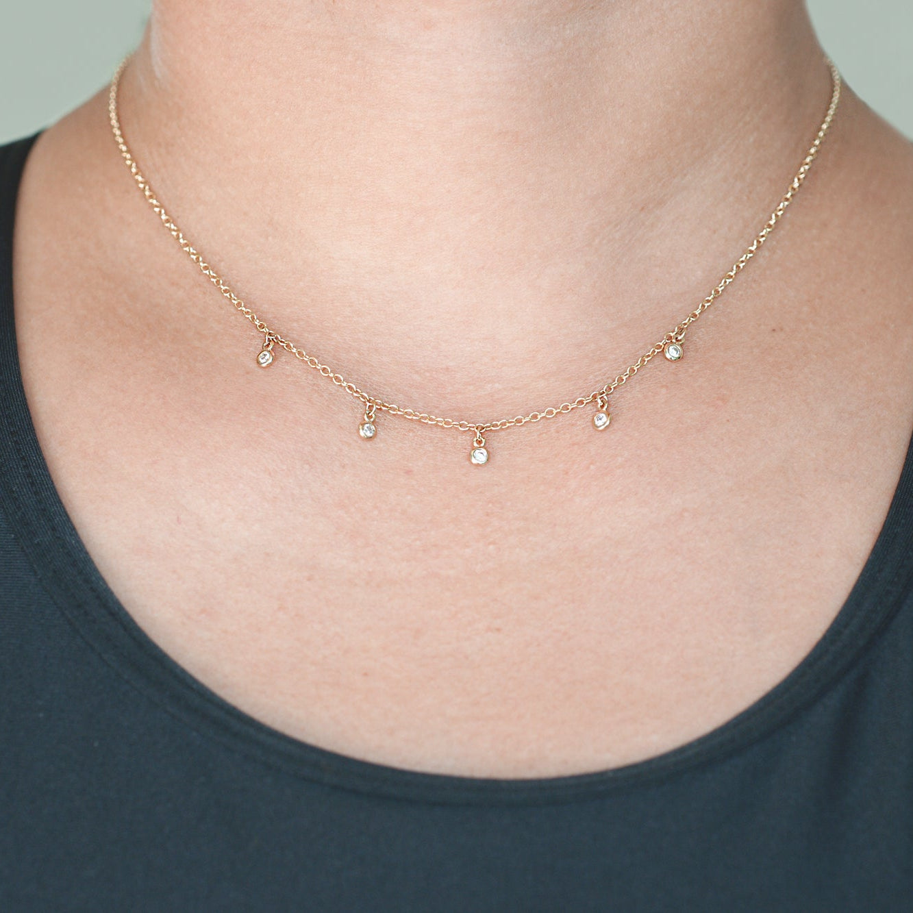 Diamond Dangle Necklace Bezel Setting (5 stones)