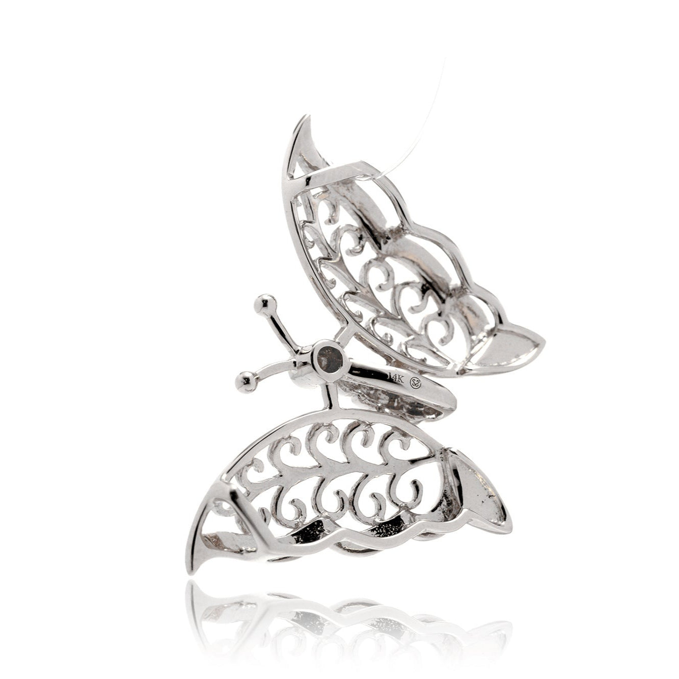 Whimsical Gold Butterfly Pendant with Diamond – Intricate Filigree Design
